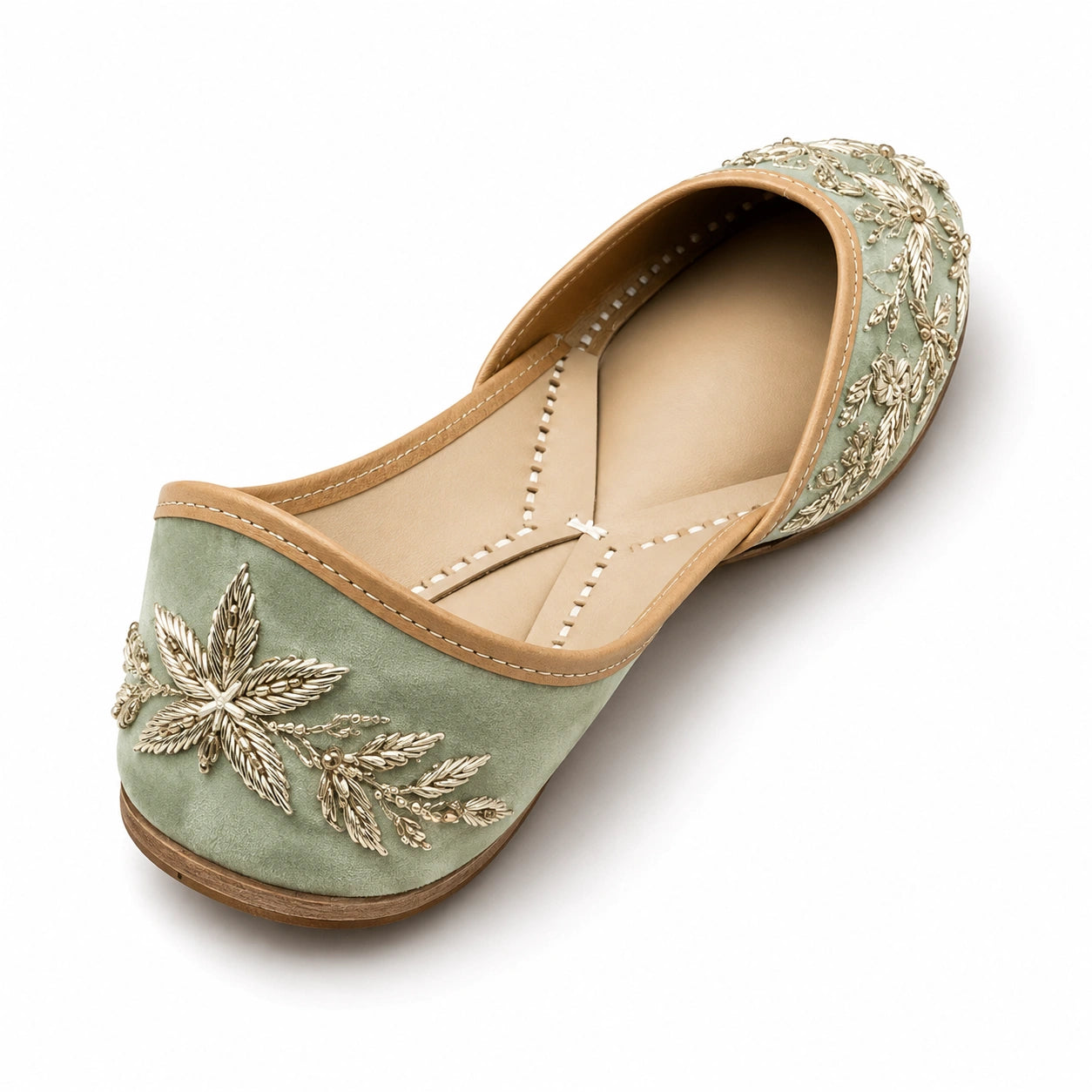 PALE MINT DABKA & SEQUIN EMBROIDERED JUTTI FOR WOMEN