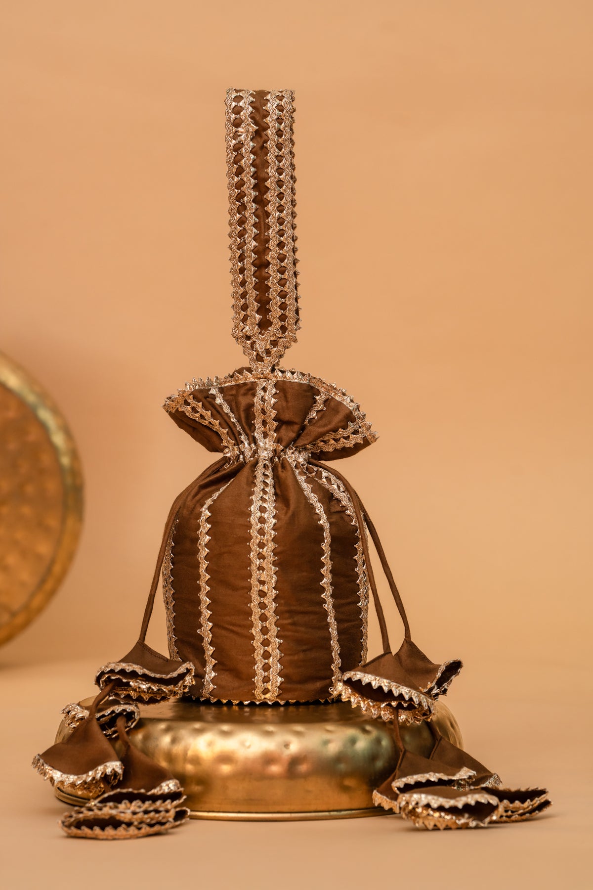 BROWN RANG GOTA PATTI POTLI BAG