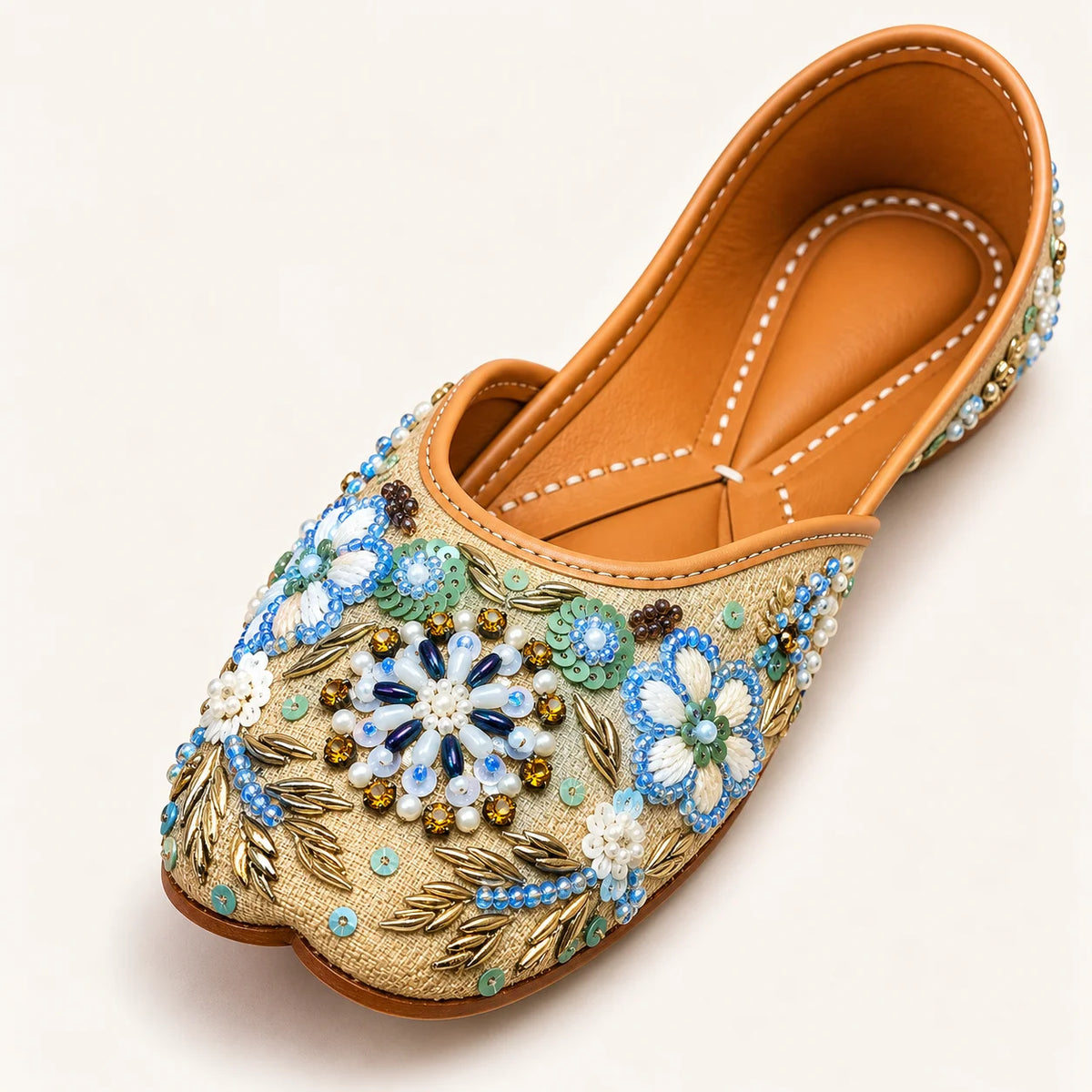CREAM ROYALE HANDWORK JUTTIS FOR WOMEN