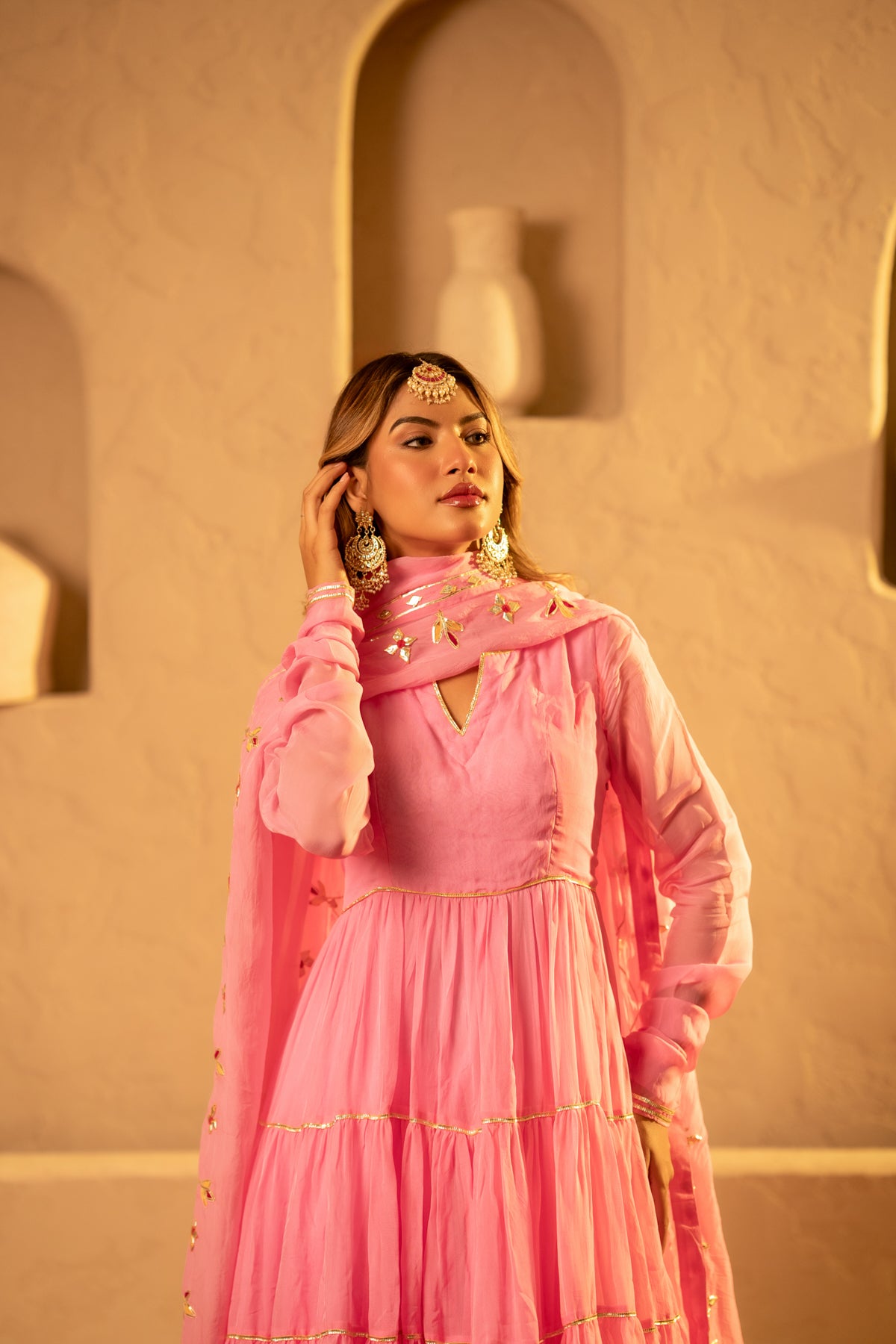 GOTTA BAZAR GULAABI GOTA LAYERED ANARKALI SET