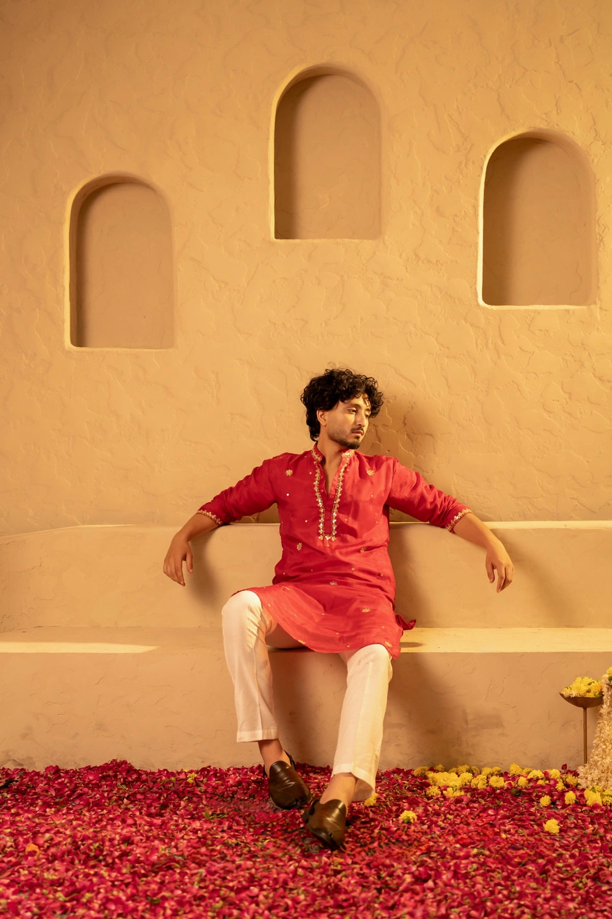 MEN'S LUXE LAAL SILK GOTA TAARI HANDWORK KURTA SET