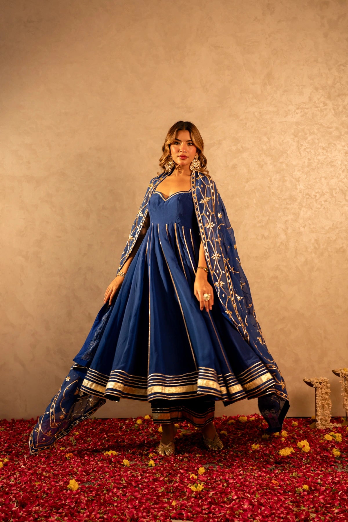 GOTTA BAZZAR MAYURA GOTA ORGANZA ANARKALI SET WITH JAAL DUPATTA