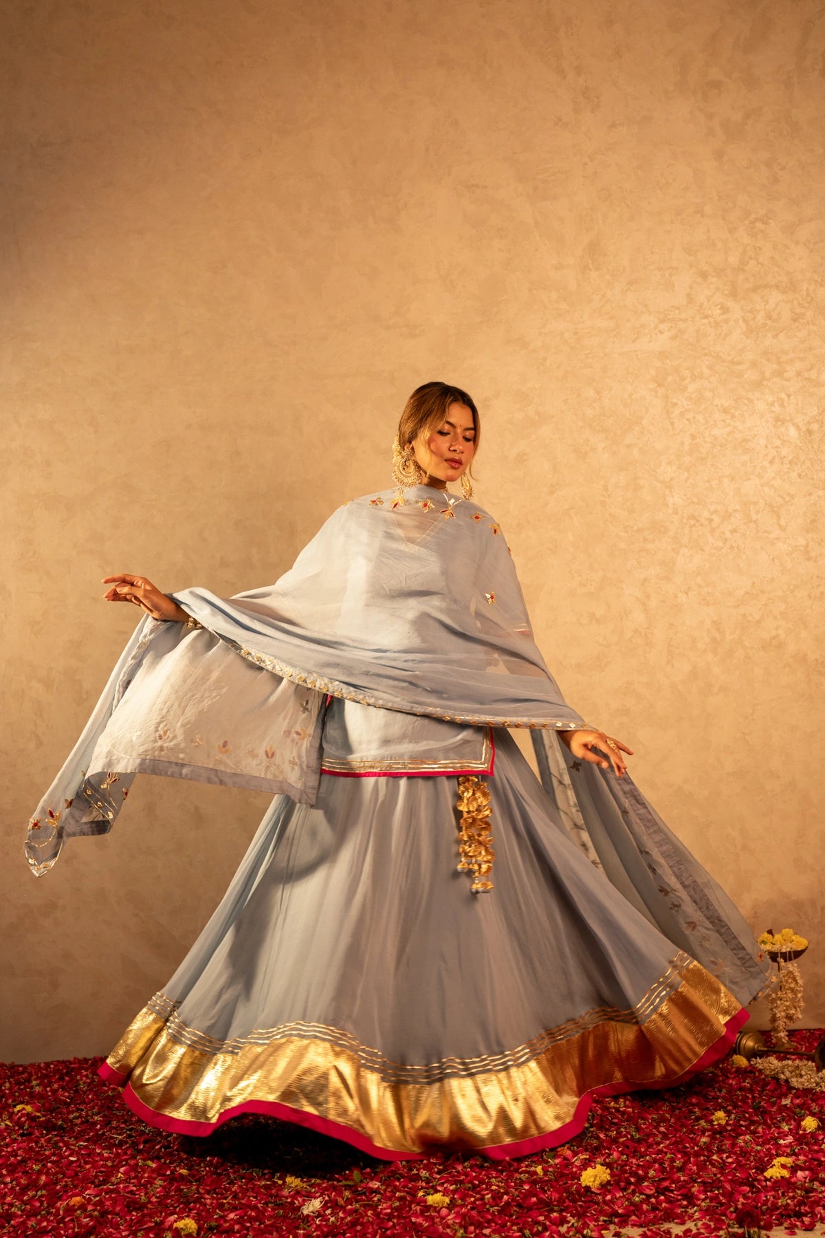 GOTTA BAZAR POWDER BLUE GOTA PATTI KURTA SET WITH KURTA SET WITH JAAL DUPATTA
