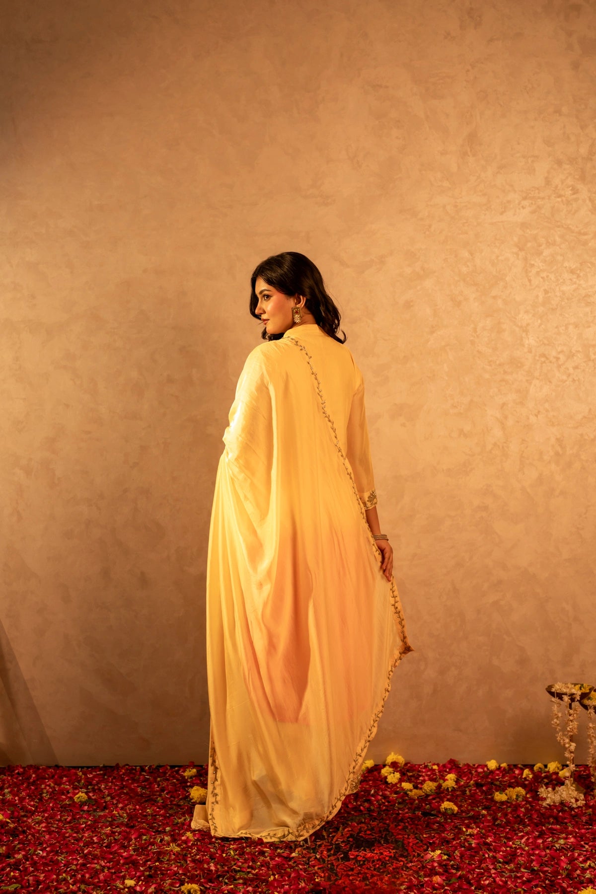 GOTTA BAZAR TWO TONE BASANT SILK TUBE BEAD WORK STRAIGHT SUIT SET