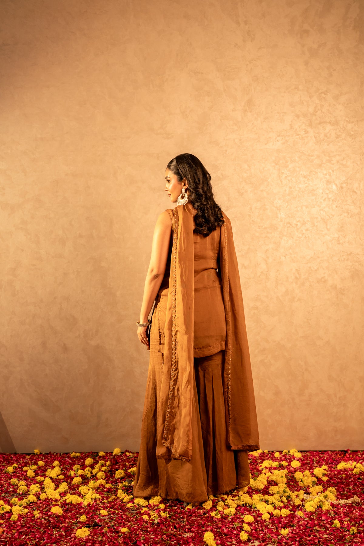 GOTTA BAZAR SONA BROWN ORGANZA TAARI HAND WORK SHARARA SET WITH DUPATTA