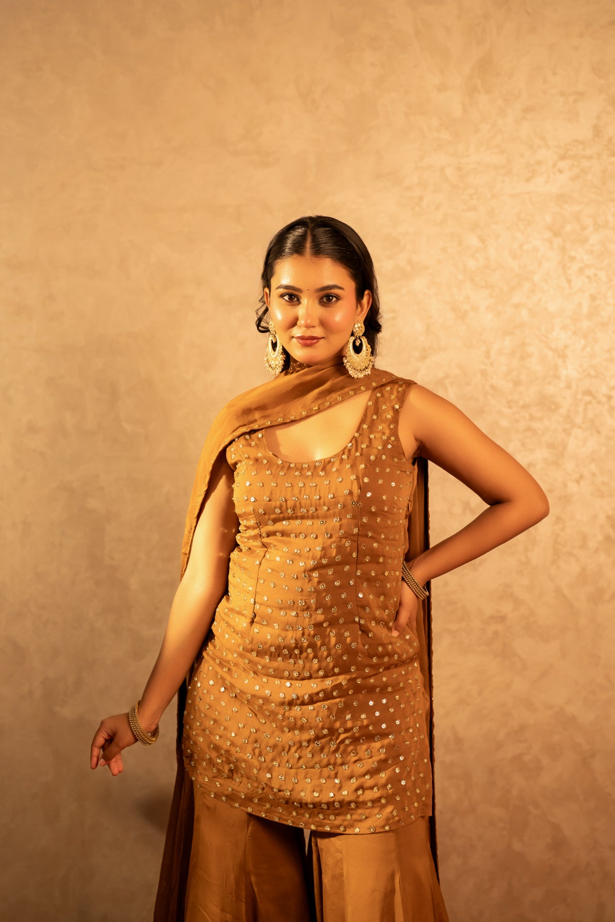GOTTA BAZAR SONA BROWN ORGANZA TAARI HAND WORK SHARARA SET WITH DUPATTA