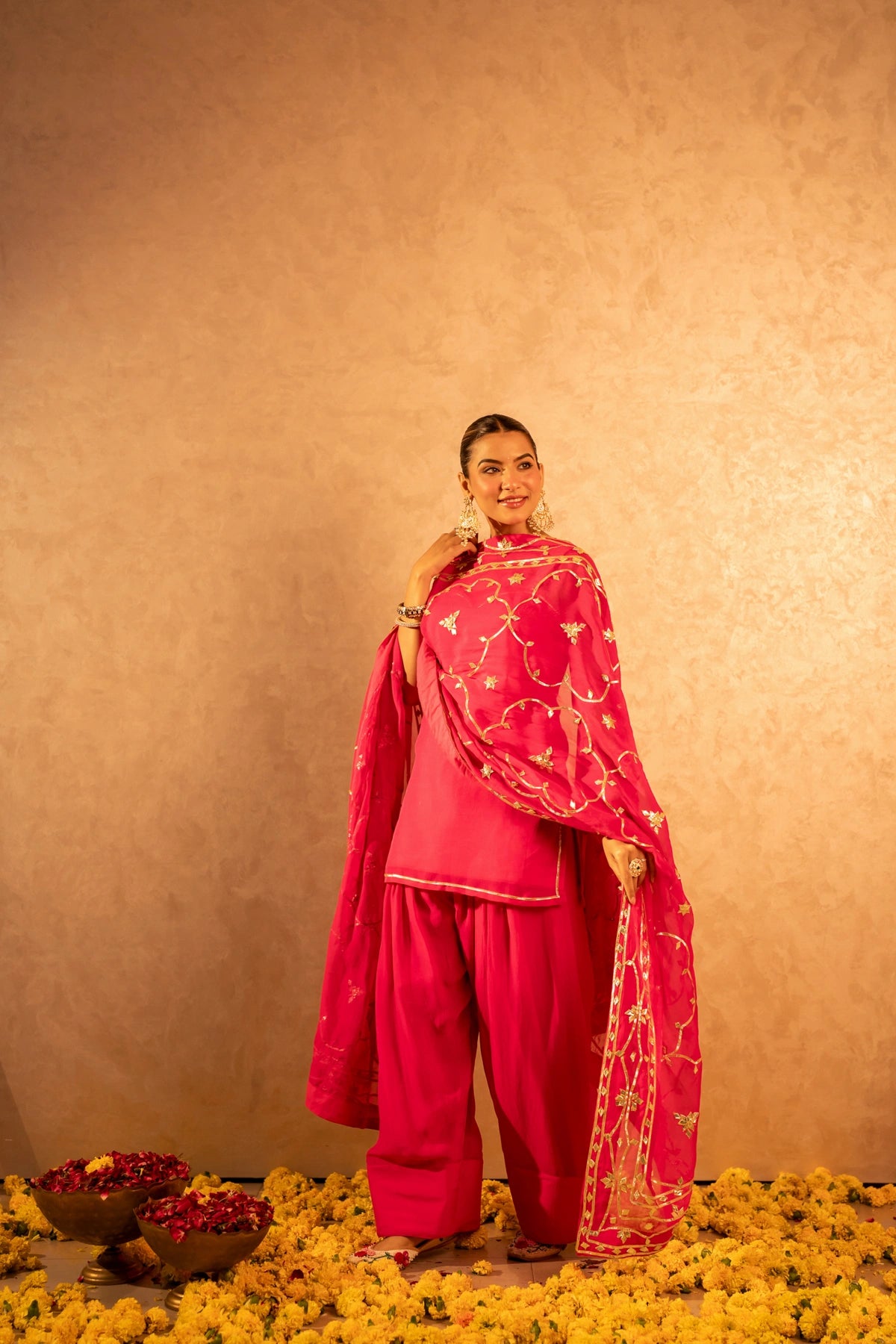 GOTTA BAZAR GULABI ORGANZA GOTA PATTI FARSI SALWAR SUIT WITH JAAL DUPATTA