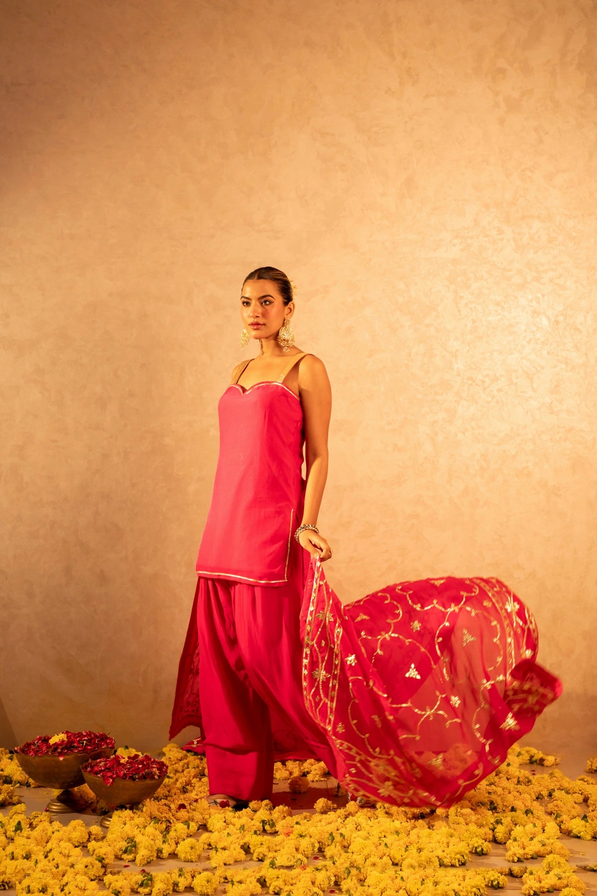 GOTTA BAZAR GULABI ORGANZA GOTA PATTI FARSI SALWAR SUT WITH JAAL DUPATTA
