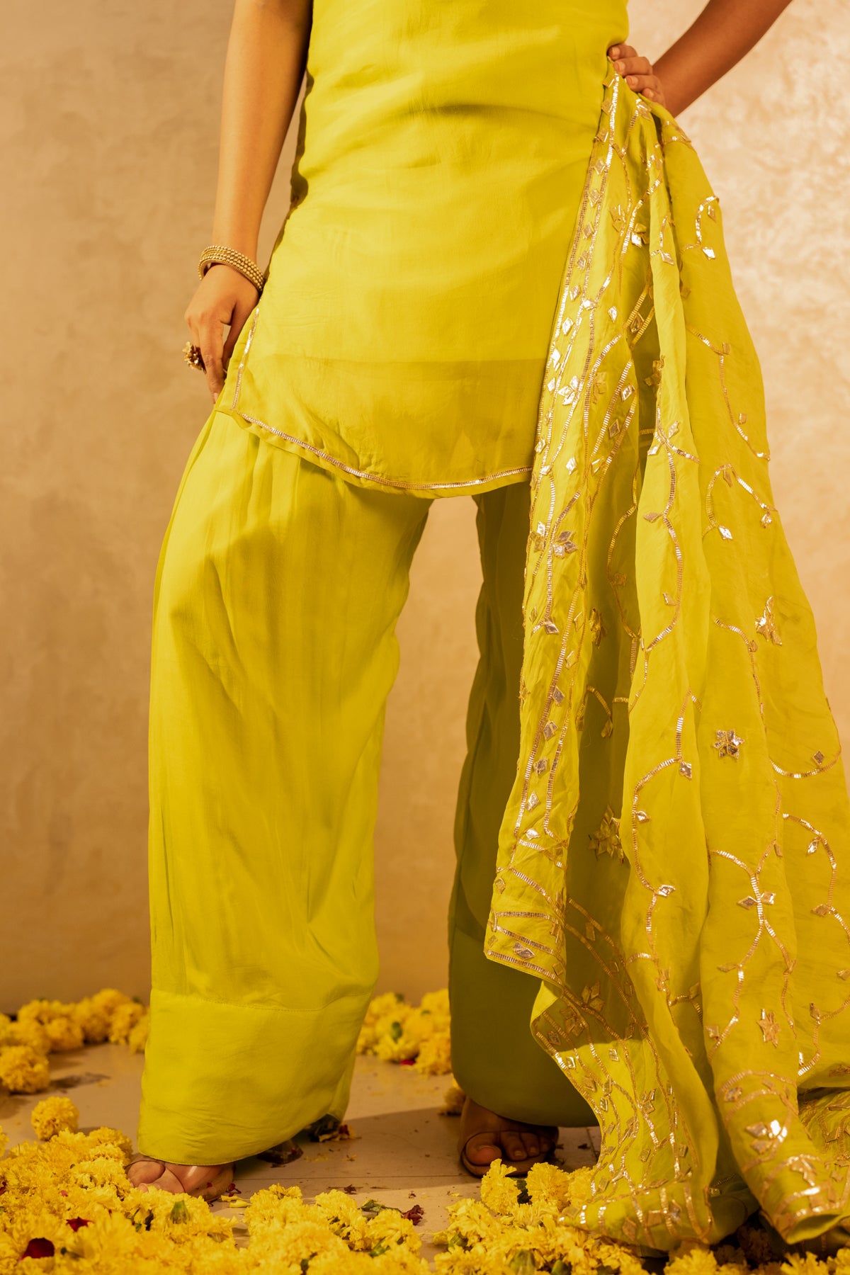 GOTTA BAZAR GREEN ORGANZA GOTA PATTI FARSI SALWAR SUT WITH JAAL DUPATTA
