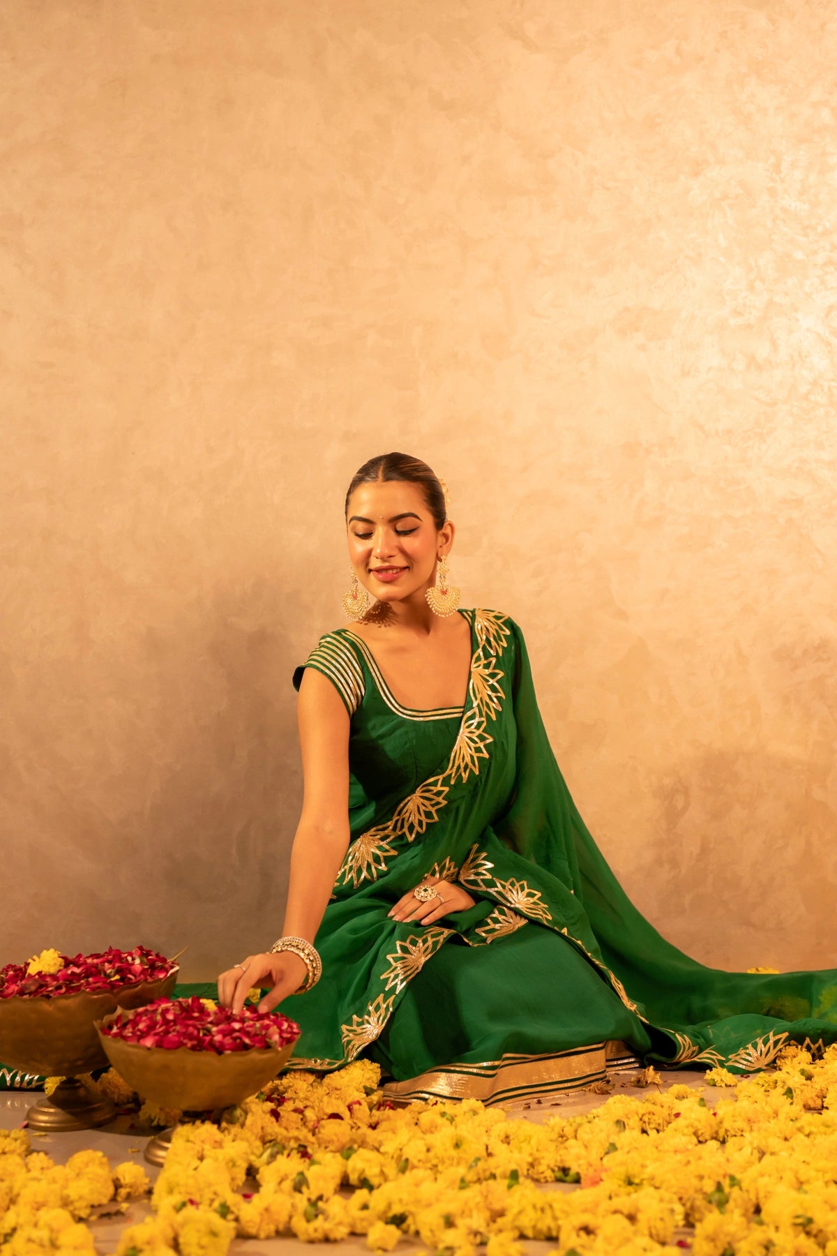 GOTTA BAZAR GREEN ORGANZA GOTA PATTI STRAIGHT SUIT SET
