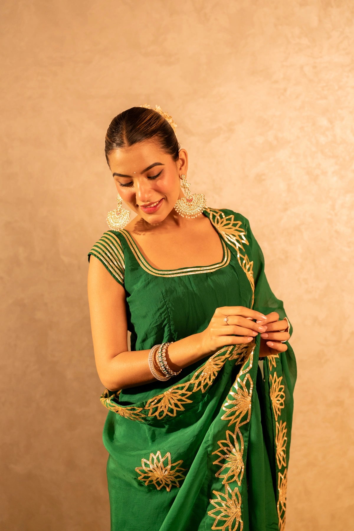 GOTTA BAZAR GREEN ORGANZA GOTA PATTI STRAIGHT SUIT SET