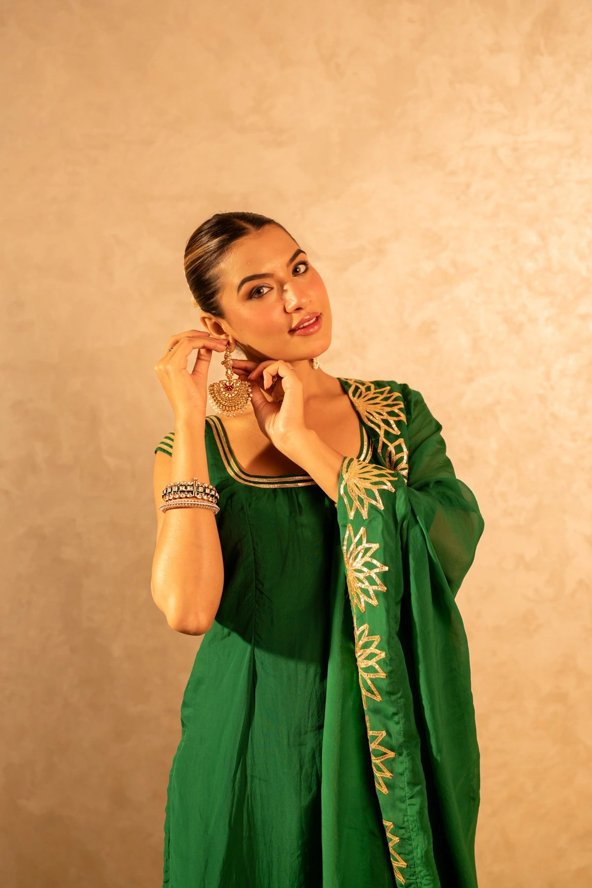 GOTTA BAZAR GREEN ORGANZA GOTA PATTI STRAIGHT SUIT SET