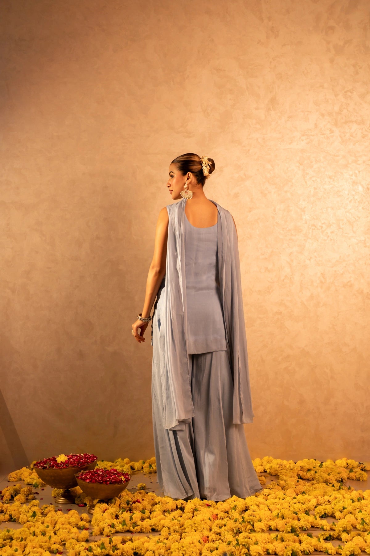 GOTTA BAZAR BLUE ORGANZA TAARI HAND WORK SHARARA SET WITH DUPATTA