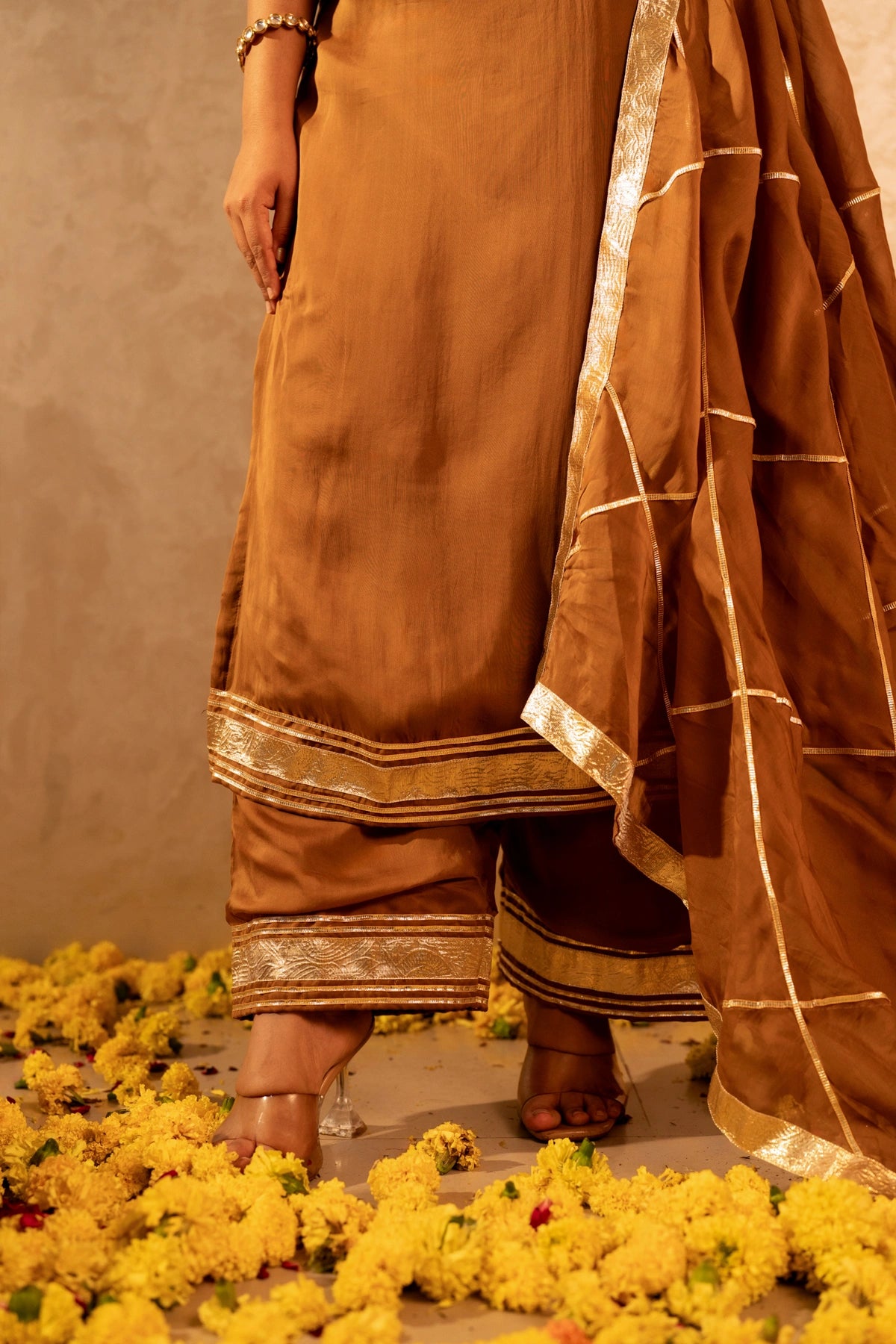GOTTA BAZAR BROWN ORGANZA GOTA PATI STRAIGHT SUIT SET