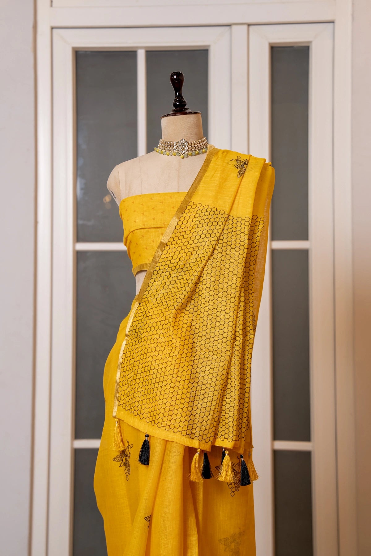 SOOT RAAG YELLOW COTTON HAND BLOCK PRINT SAREE WITH BLOUSE PIECE