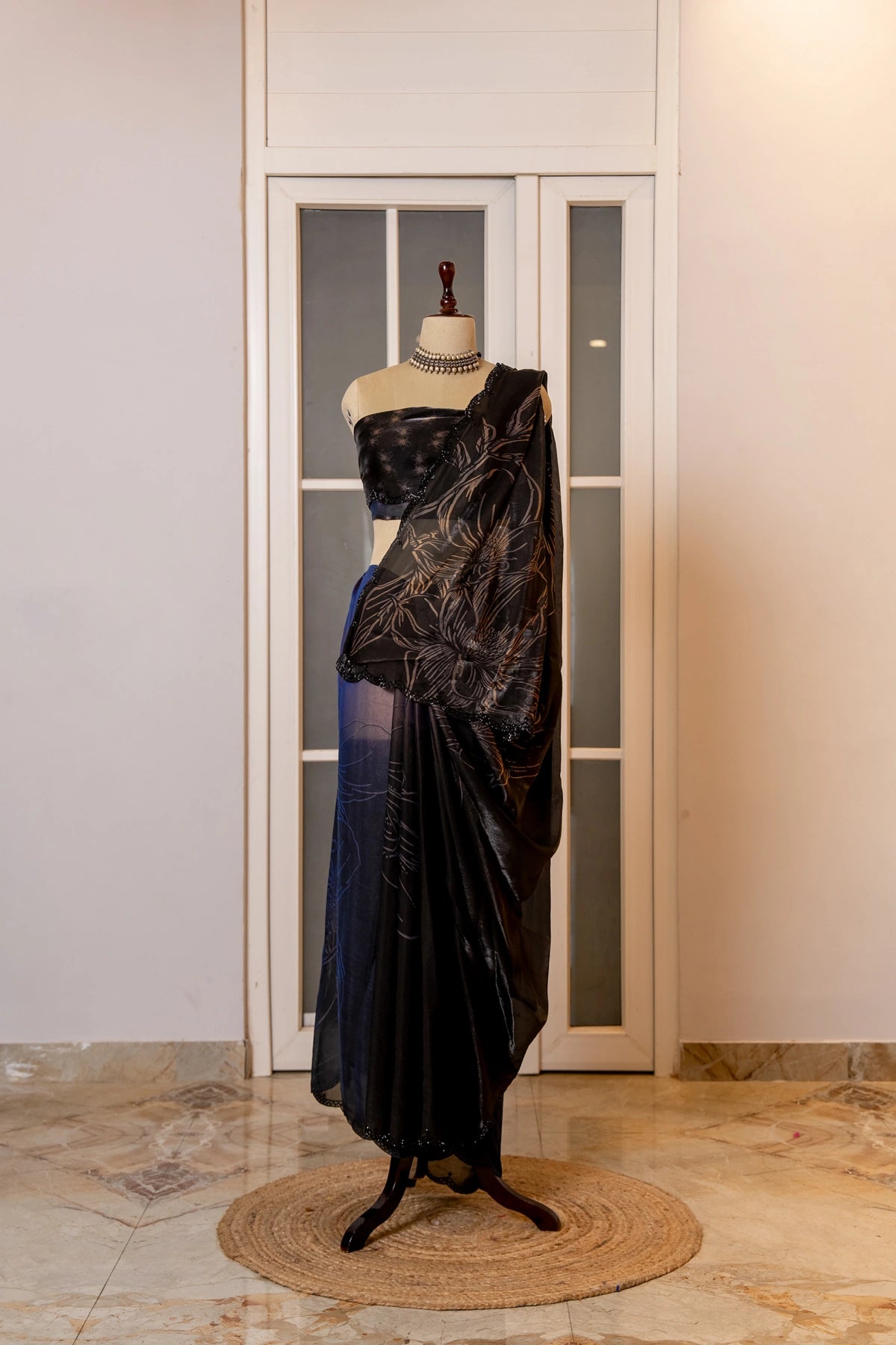 SOOT RAAG SMOKY DARK SHIMMER SILK SAREE WITH BLOUSE PIECE