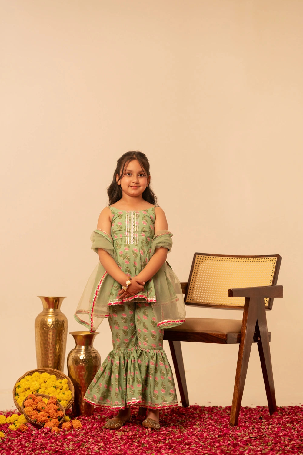 GREEN PAISLEY COTTON HAND BLOCK FAMILY OUTFIT COMBO
