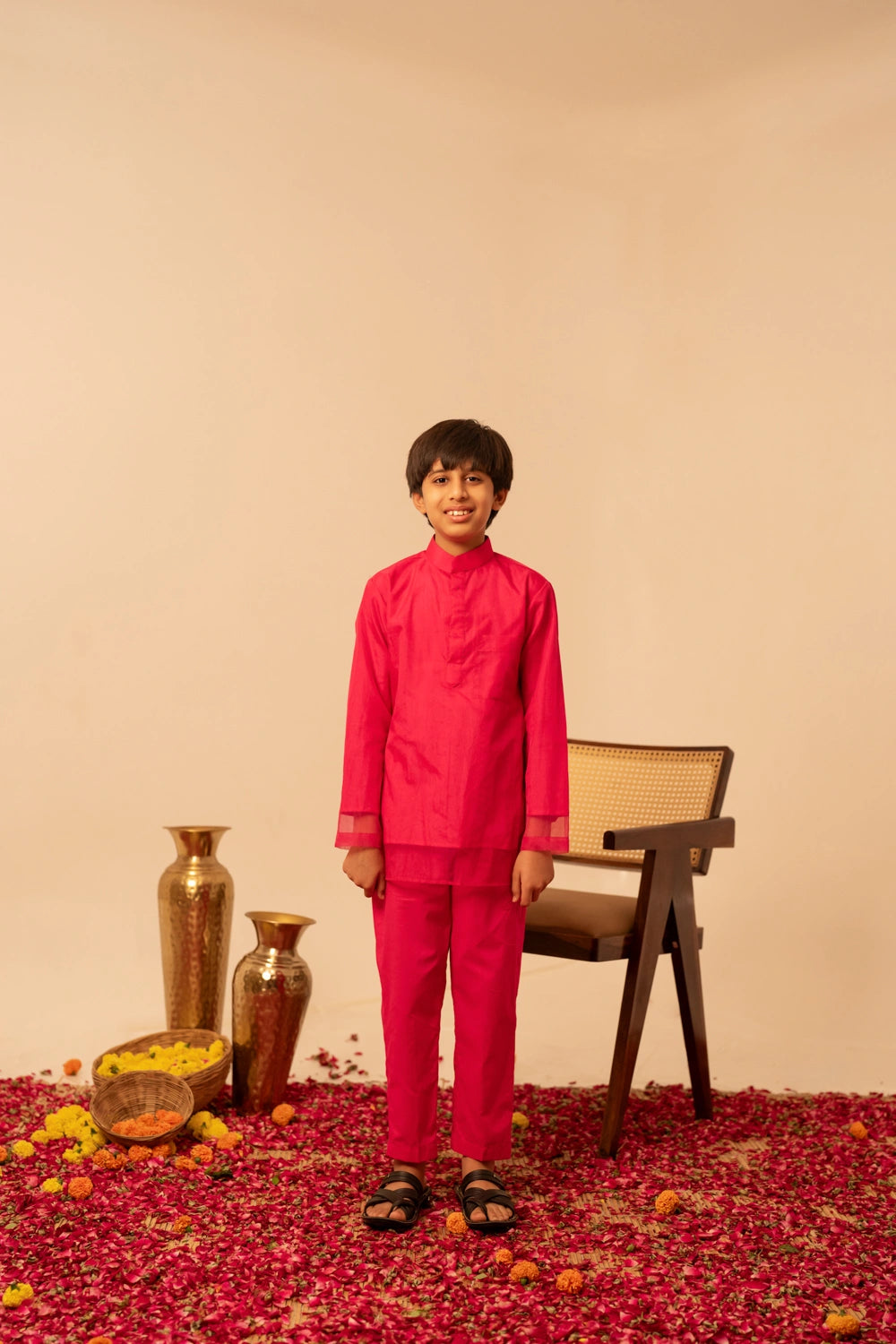 ORANGE PINK SOFT ORGANZA GOTA PATTI FAMILY OUTFIT COMBO