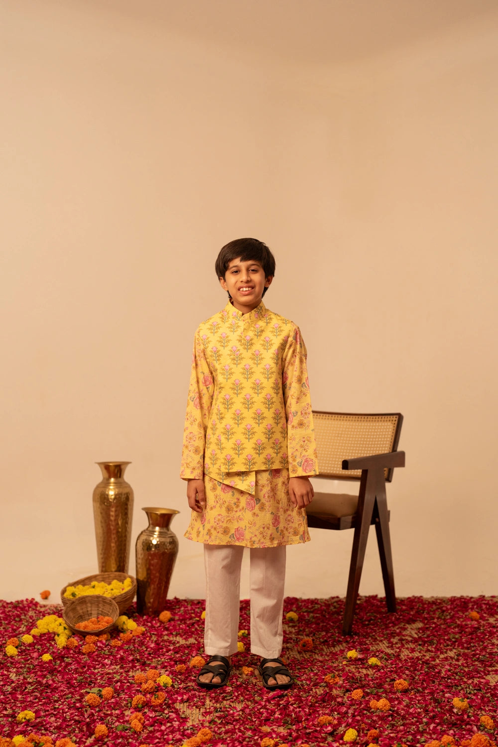 YELLOW COTTON HAND BLOCK PRINT FAMILY OUTFIT COMBO SETS