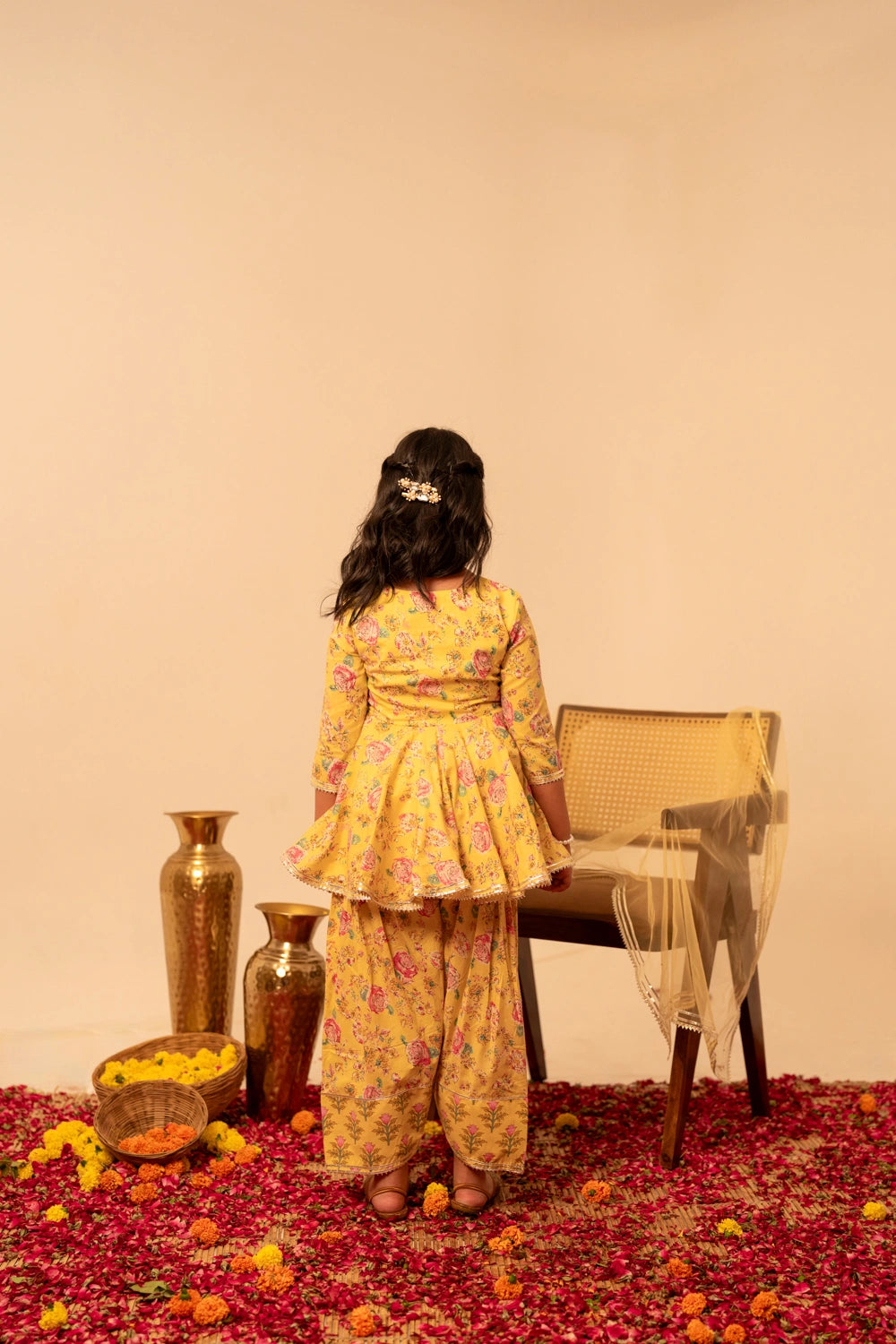 KHILKARI YELLOW SPARKY SHORT ANRARKALI SET WITH SOFT NET DUPATTA