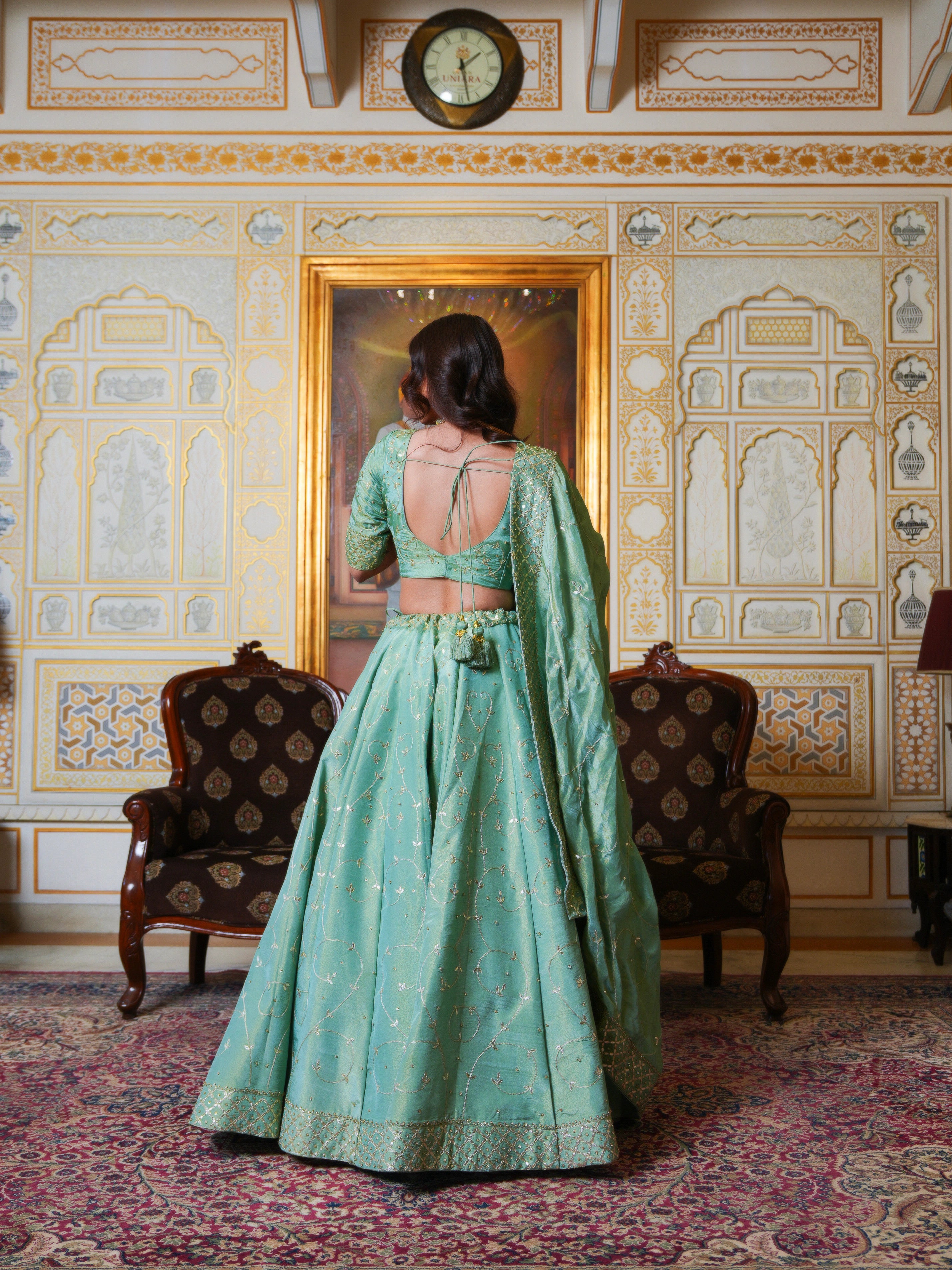 MEHFIL PISTA NOOR COSMO SILK GOTA PATTI HAND EMBROIDERY LEHENGA SET WITH COSMO SILK DUPATTA