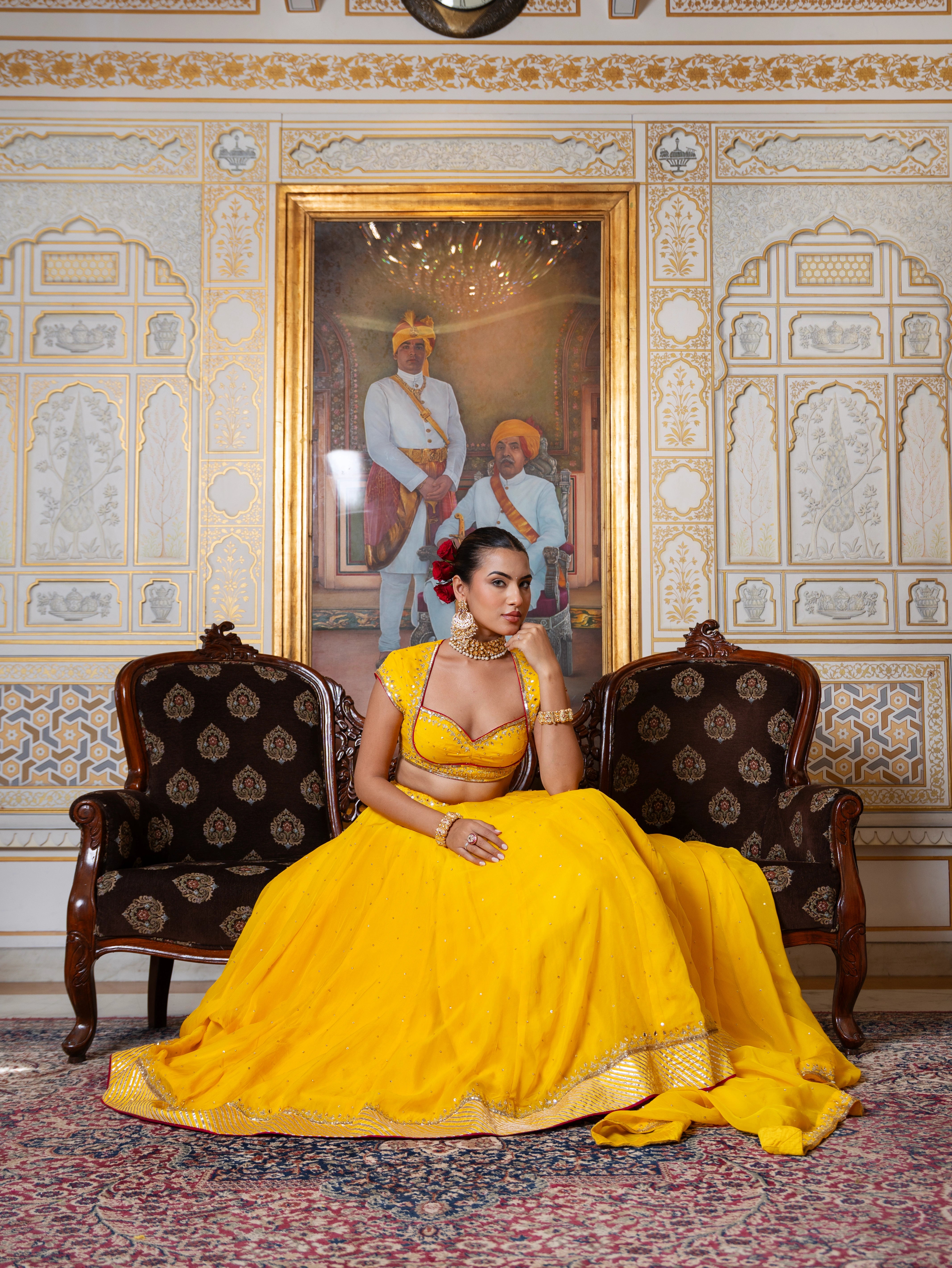 MEHFIL MARIGOLD SEQUIN ZARI HAND WORK ORGANZA LEHENGA SET WITH ORGANZA DUPATTA