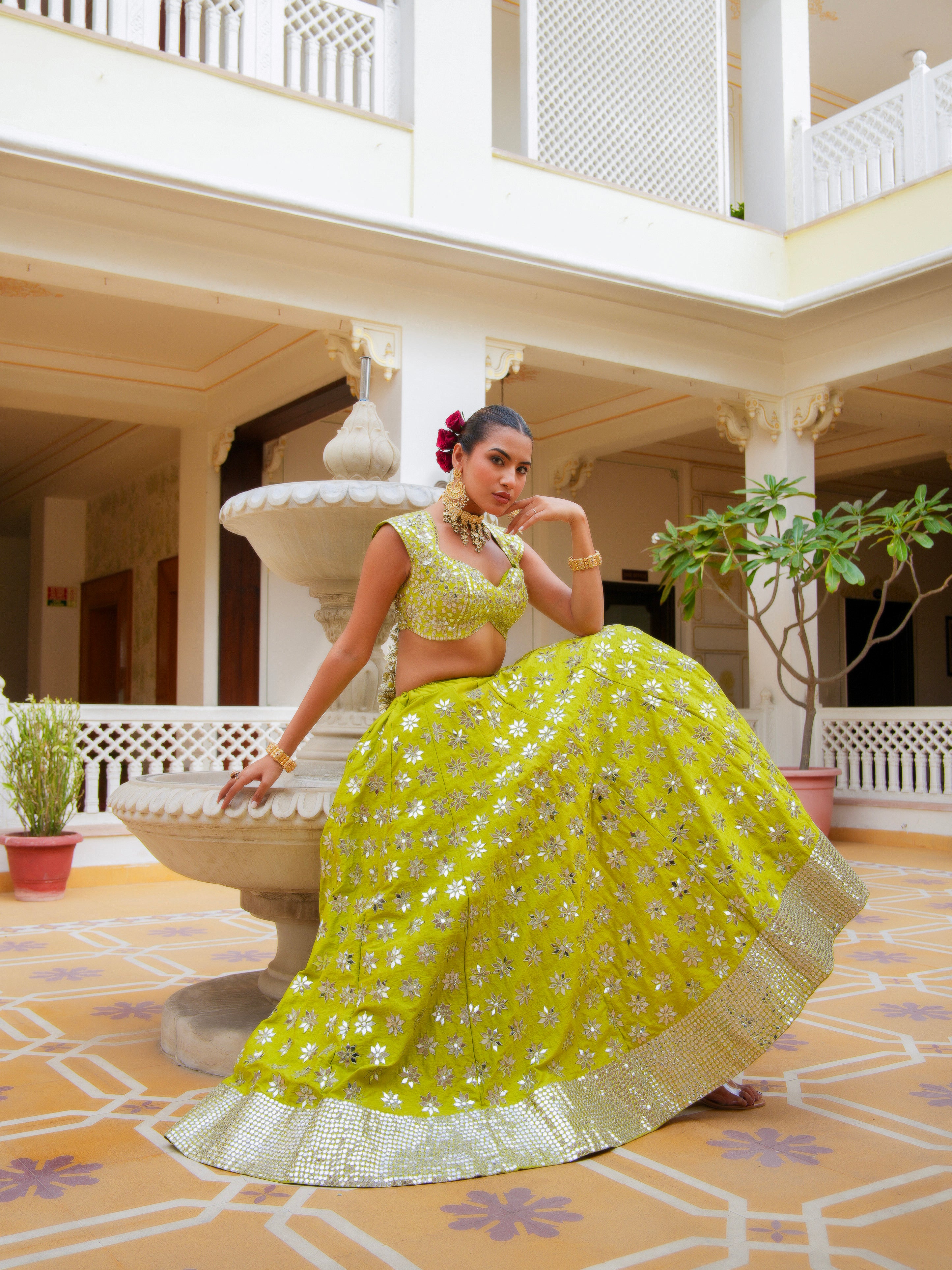 MEHFIL HARIYALI SHISHA HAND WORK LEHENGA SET WITH ORGANZA DUPATTA