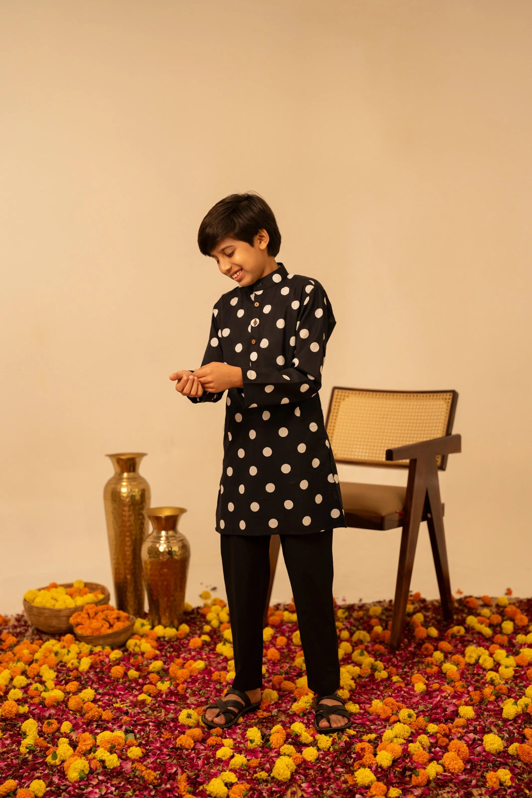 KHILKARI POLKA DOT COTTON KURTA SET