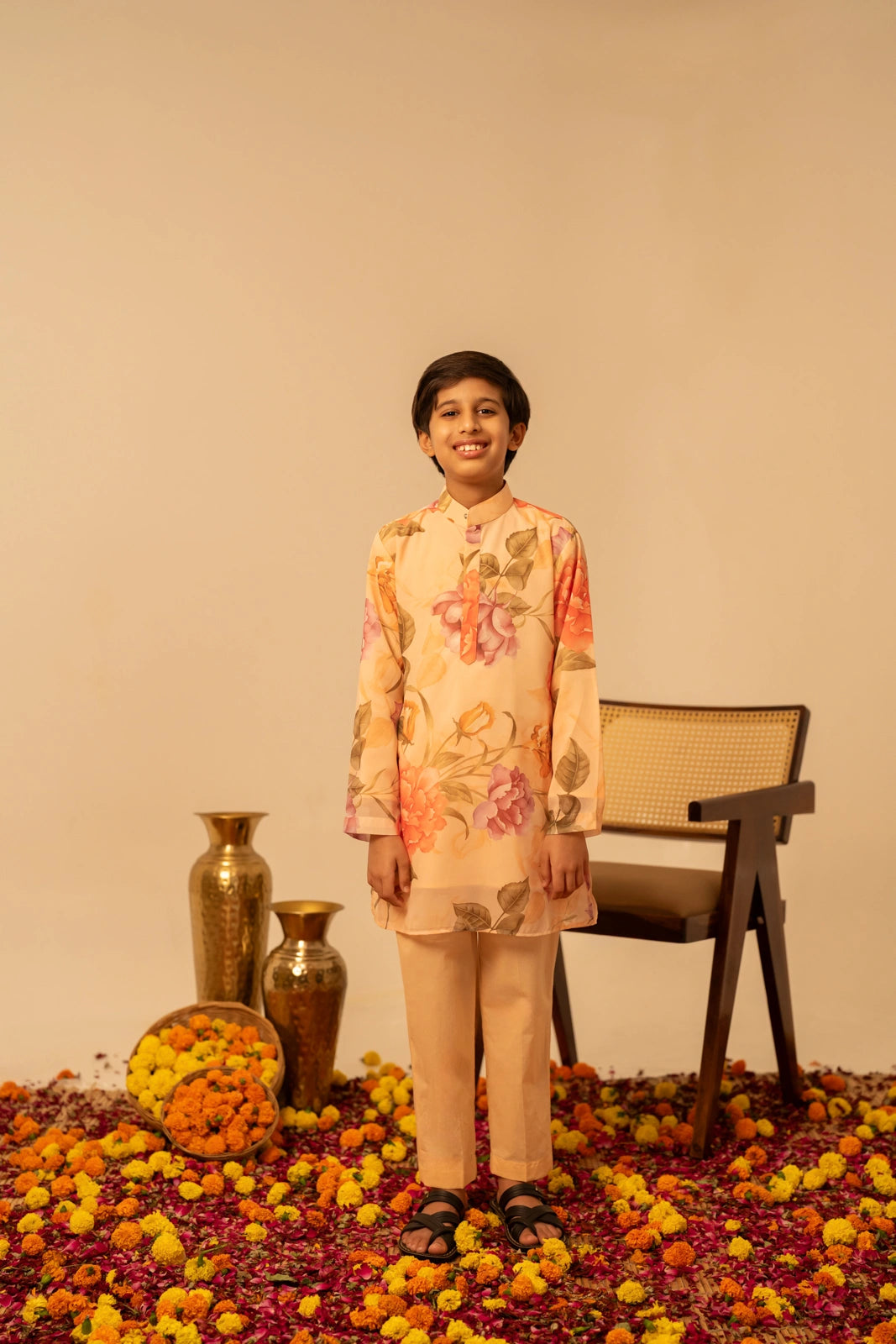 PEACH FLORAL MUSLIN FAMILY OUTFIT COMBO