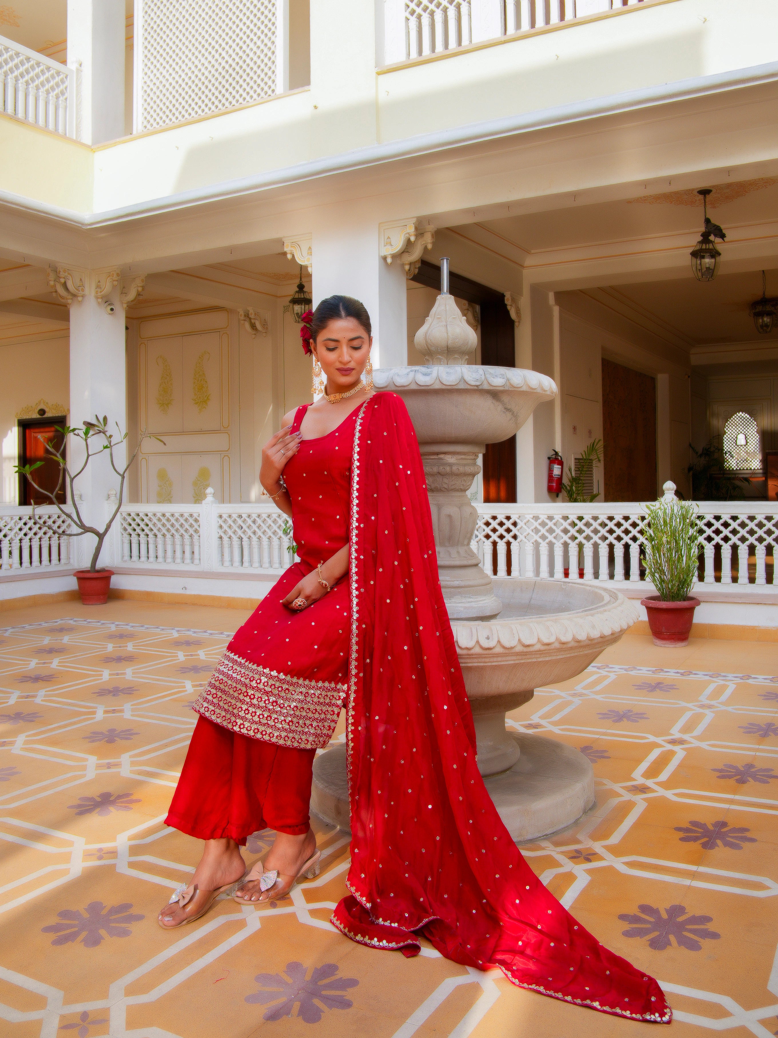 MEHFIL LAL RANG GOTTA PATTI HAND WORK SILK KURTA SET WITH SILK DUPATTA