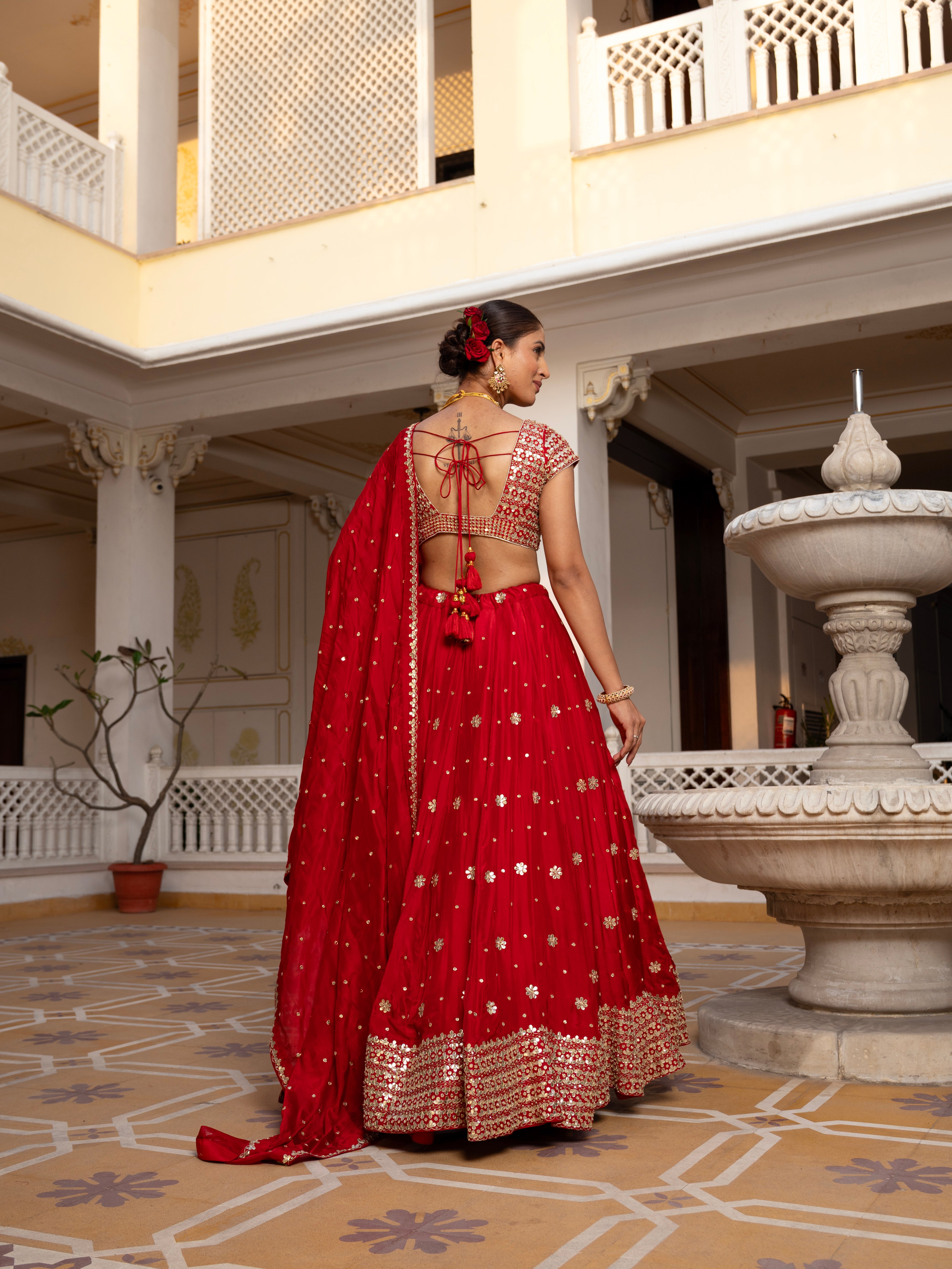 MEHFIL GUL E LAAL GOTA PATTI WORK SILK LEHENGA SET WITH DUPATTA