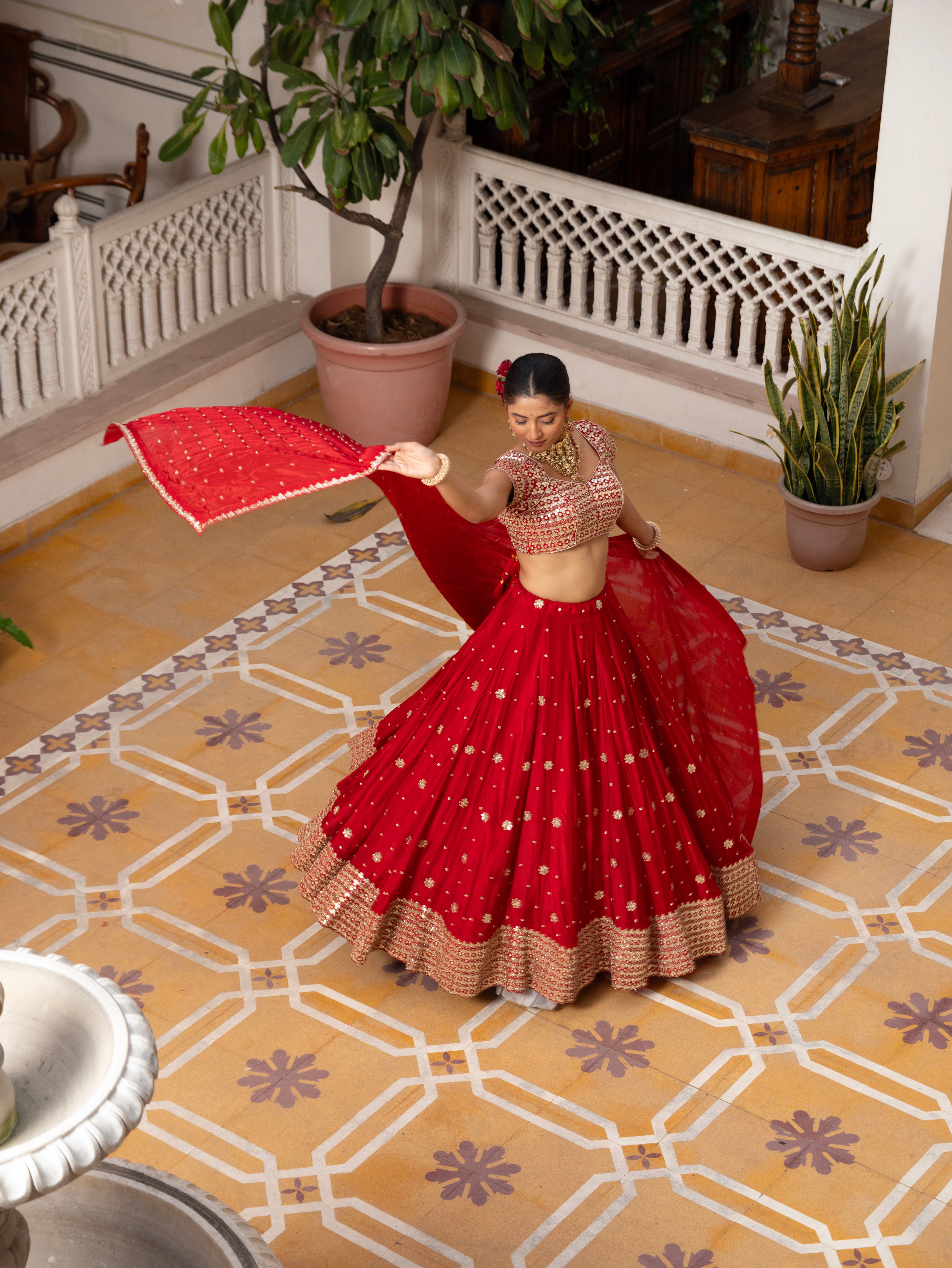 MEHFIL GUL E LAAL GOTA PATTI WORK SILK LEHENGA SET WITH DUPATTA