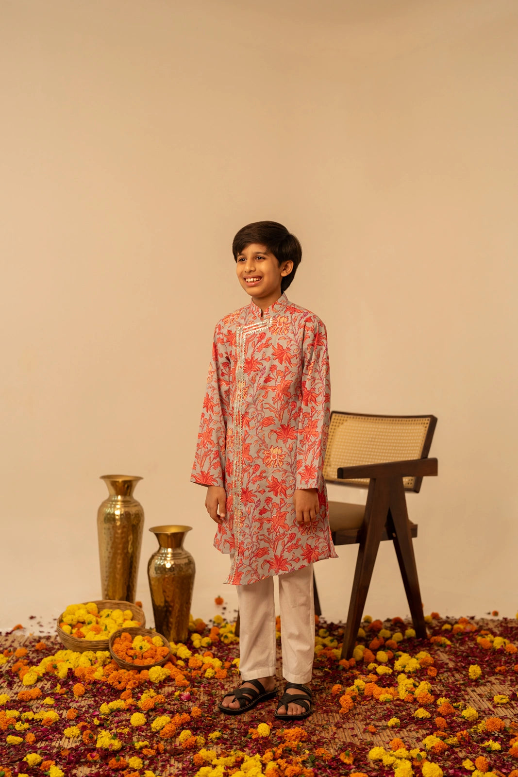 KHILKARI FLOWY FLOWERY COTTON ANGRAKHA KURTA SET