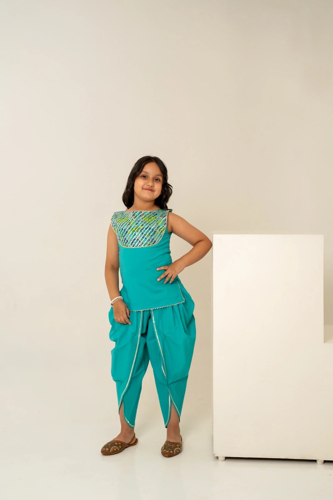 KHILKARI BREEZY TEAL COTTON KURTA SET