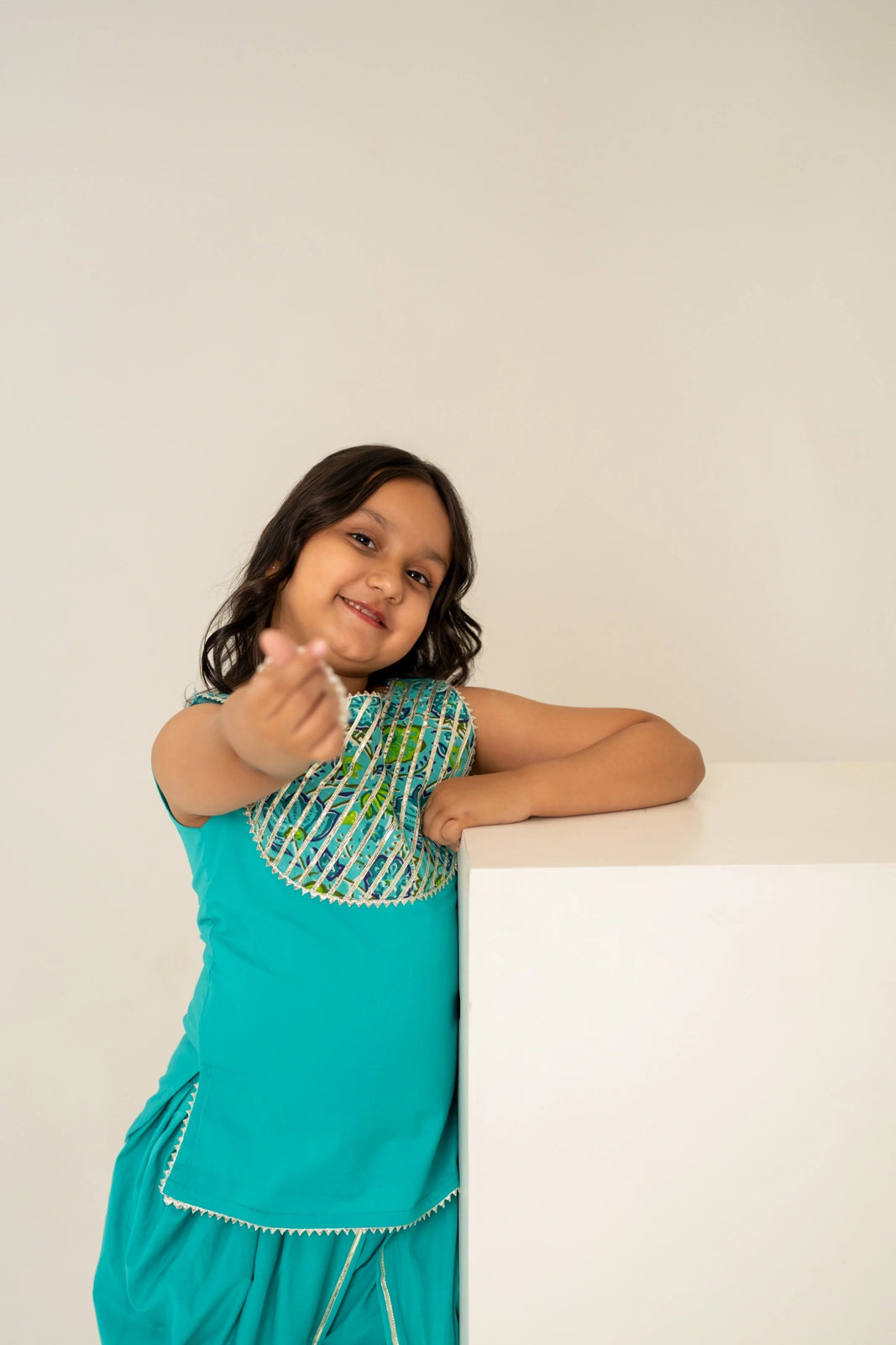 KHILKARI BREEZY TEAL COTTON KURTA SET