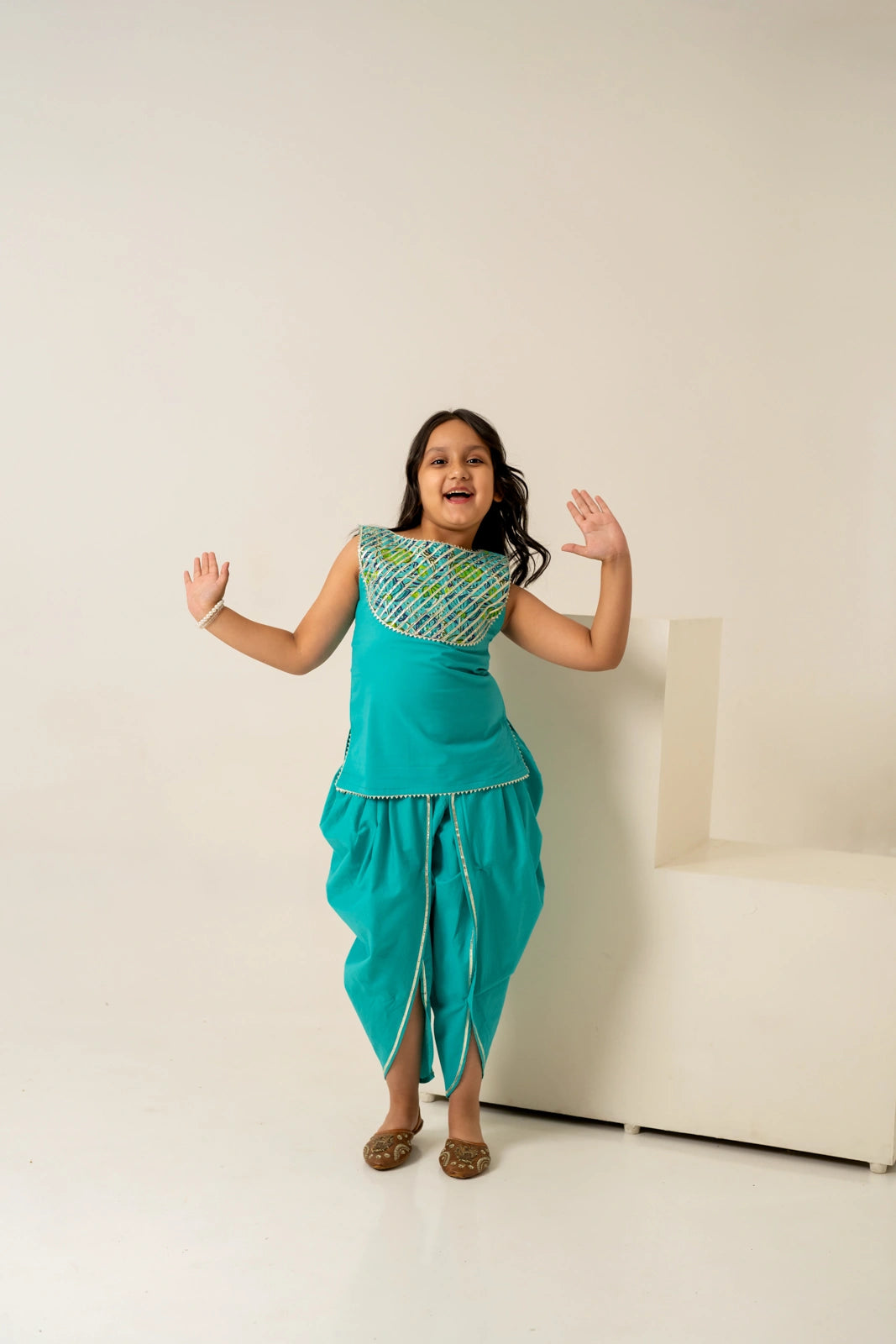 KHILKARI BREEZY TEAL COTTON KURTA SET