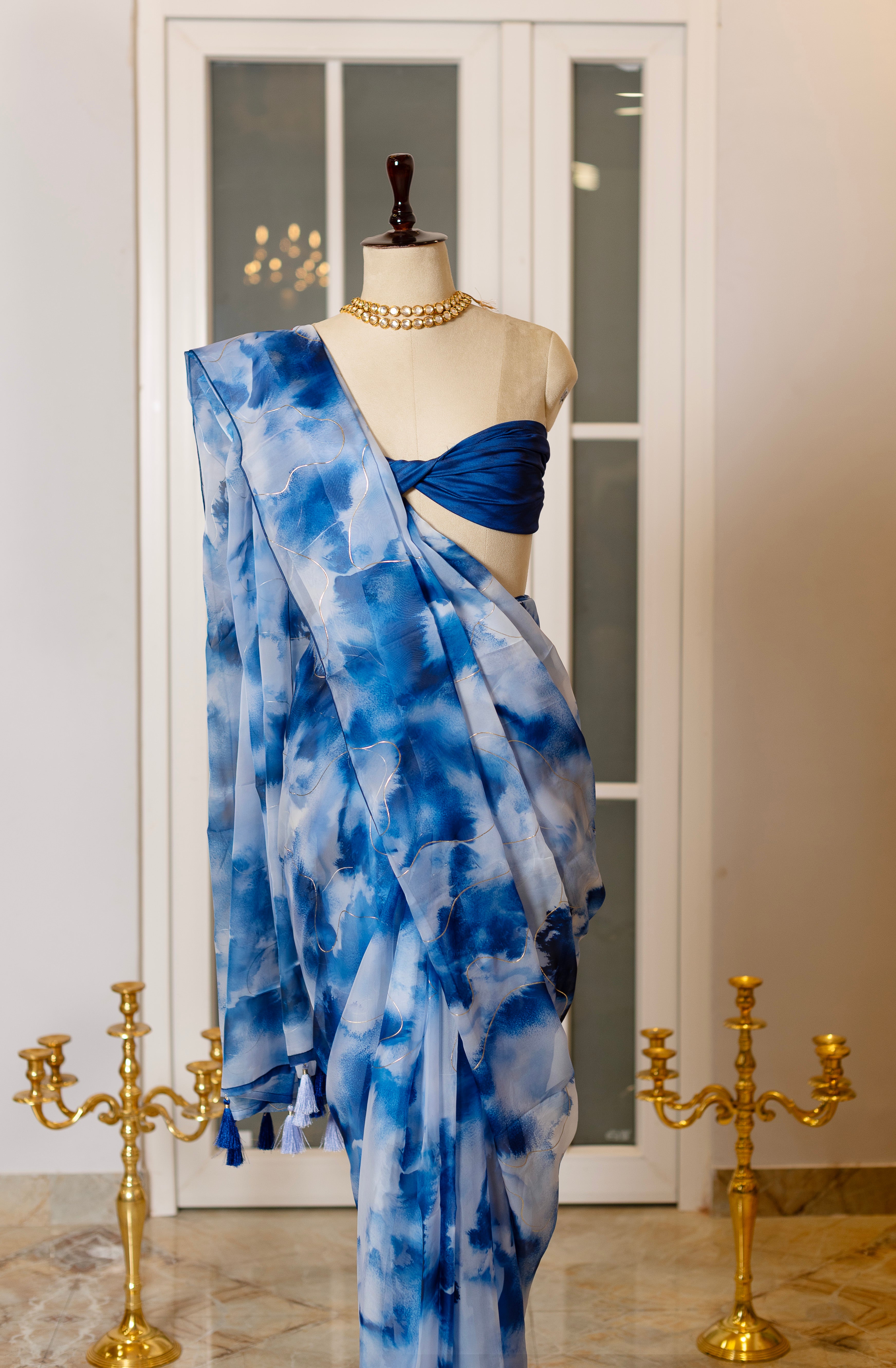 SOOT RAAG OCEAN WAVE ORGANZA SAREE WITH BLOUSE PIECE