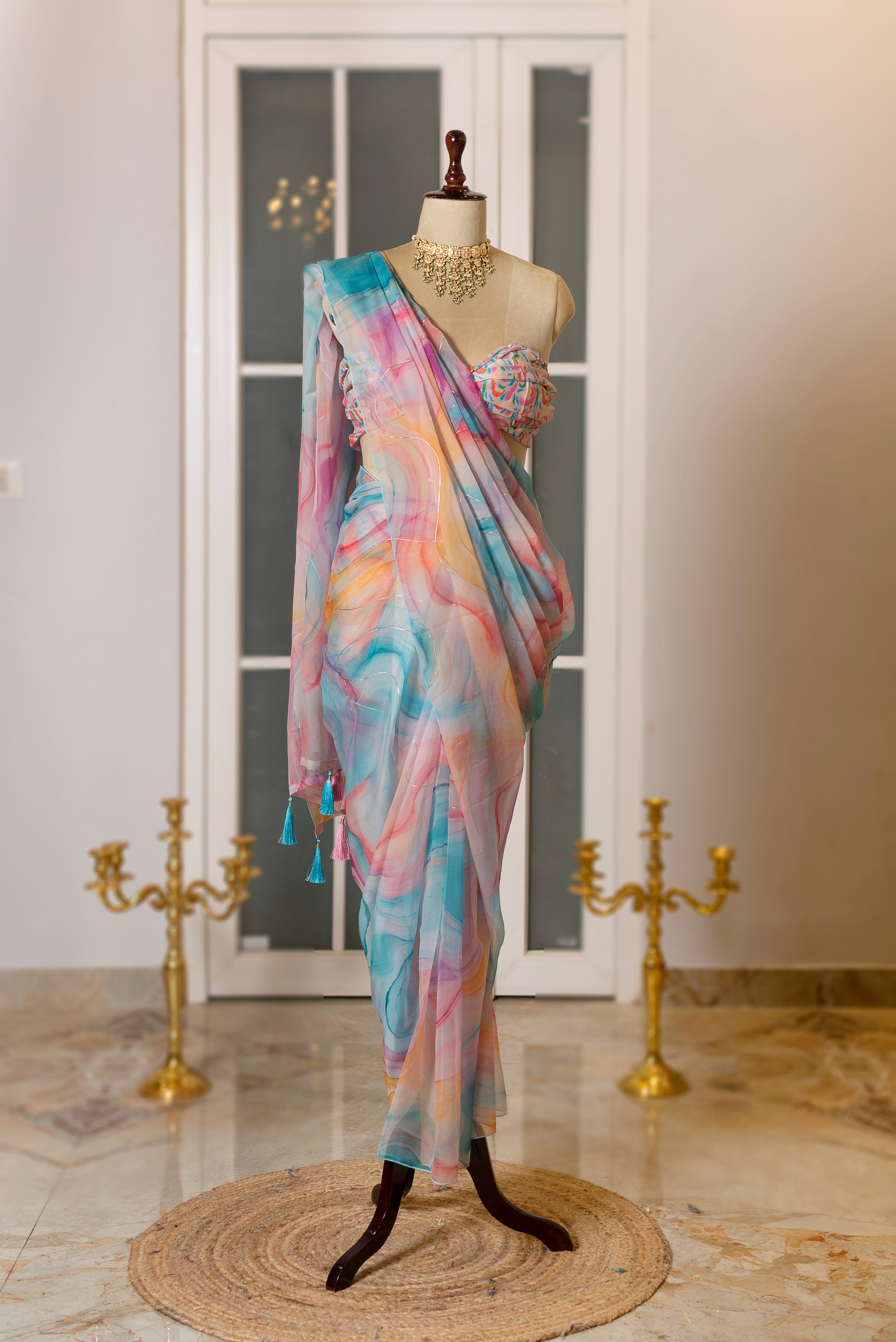 SOOT RAAG ORGANZA UNICORN SHADE SAREE WITH ORGANZA BLOUSE PIECE