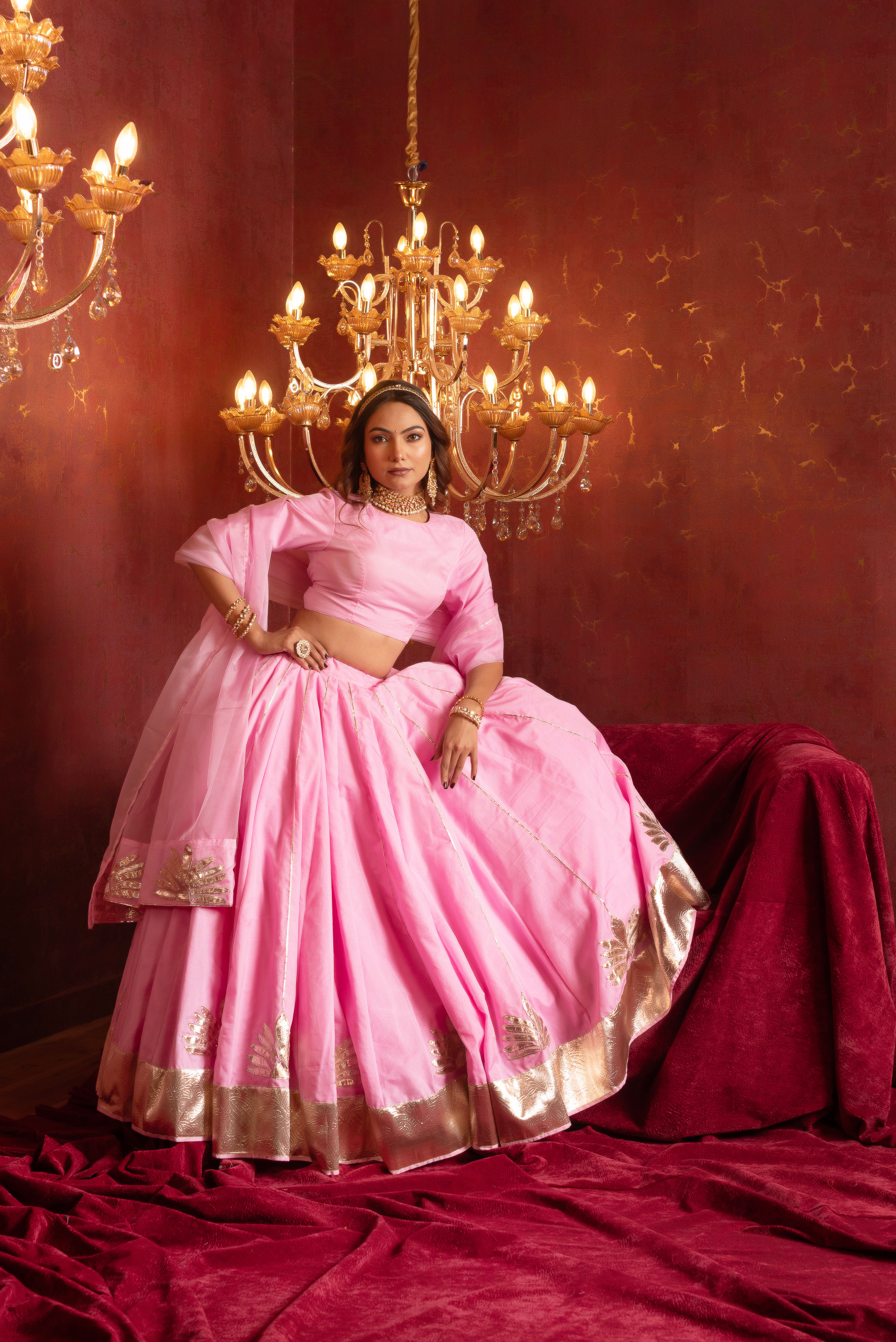 GULFIZAN PYAARI GULAABI HANDMADE GOTA PATTI ORGANZA LEHENGA SETS WITH ORGANZA DUPATTA
