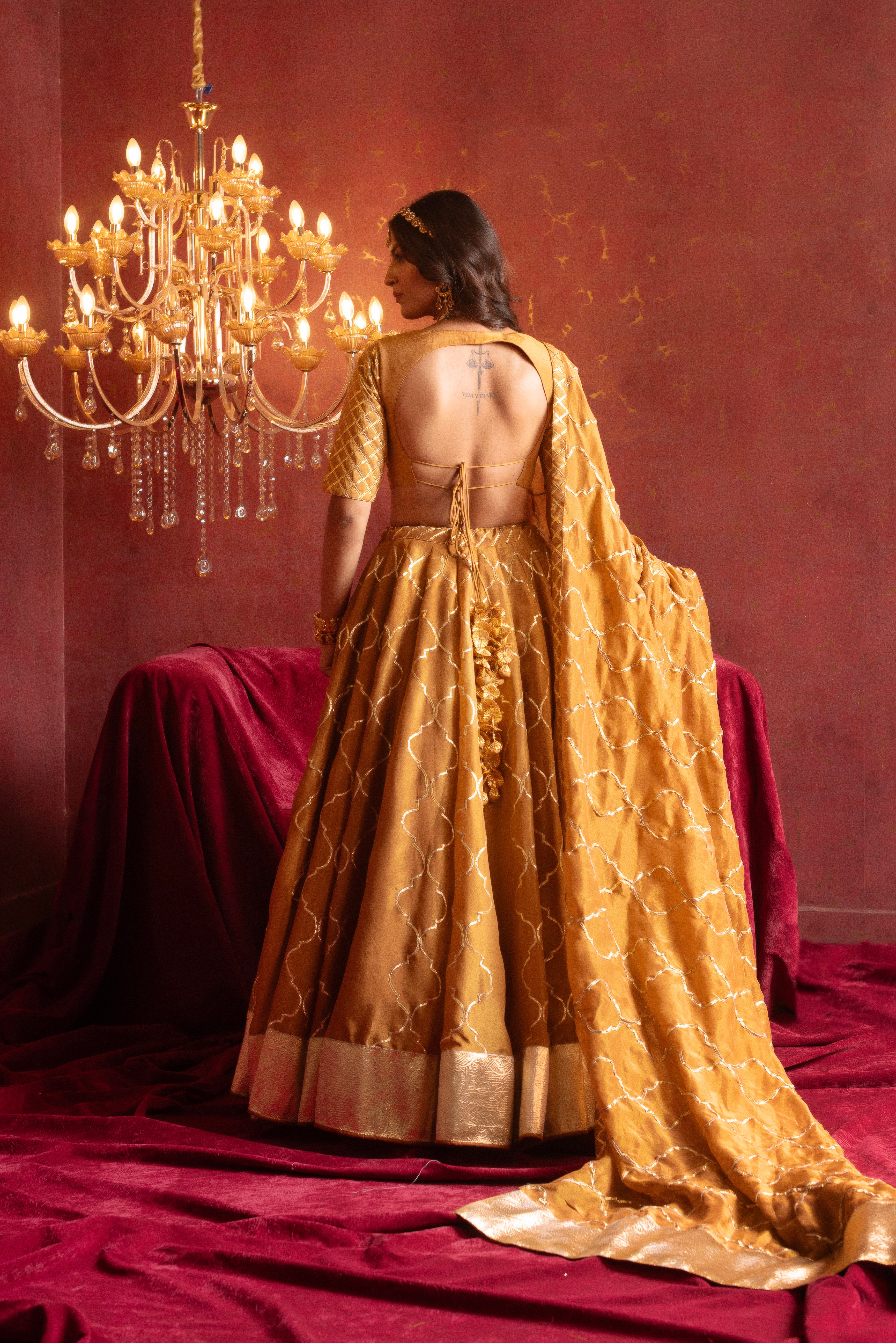 GULFIZAN SONA GHERA BROWN COSMO SILK GOTA PATTI LEHENGA SETS WITH COSMO SILK DUPATTA
