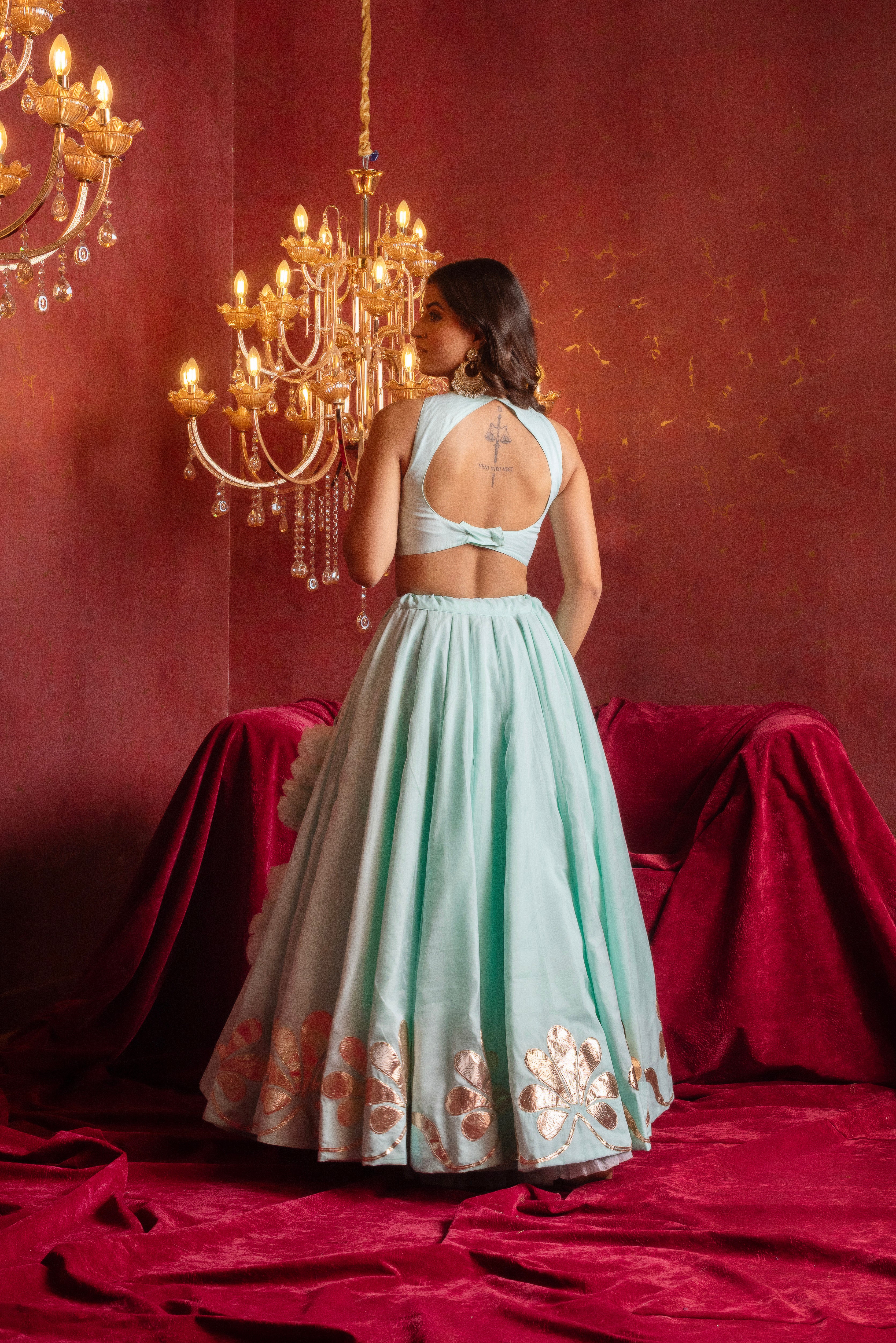 GULFIZAN SUFI MINT ORGANZA GOTA PATTI LEHENGA SETS WITH ORGANZA DUPATTA