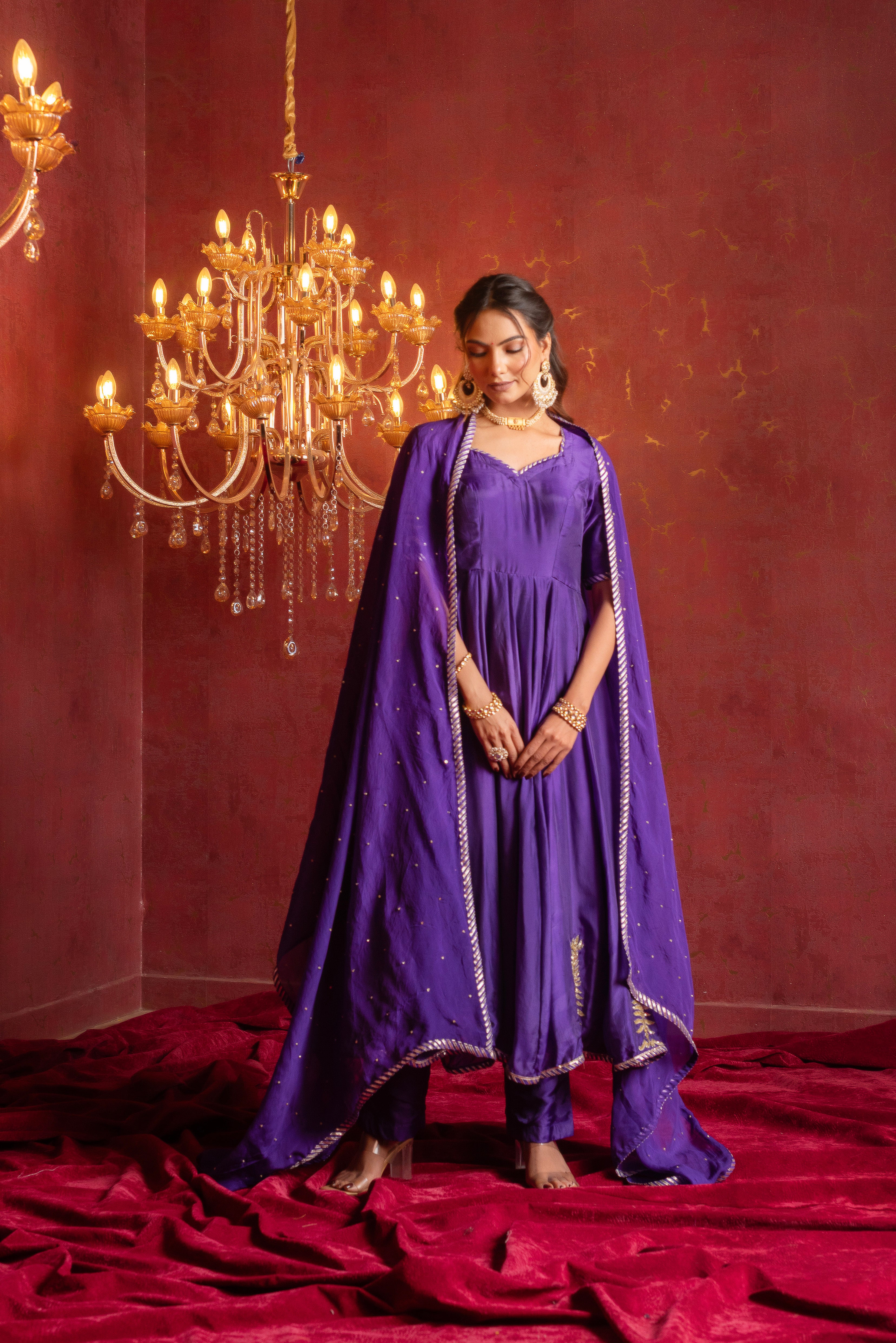 GULFIZAN SHAHI JAMUNI HAND WORK SILK ANARKALI SET WITH ORGANZA DUPATTA