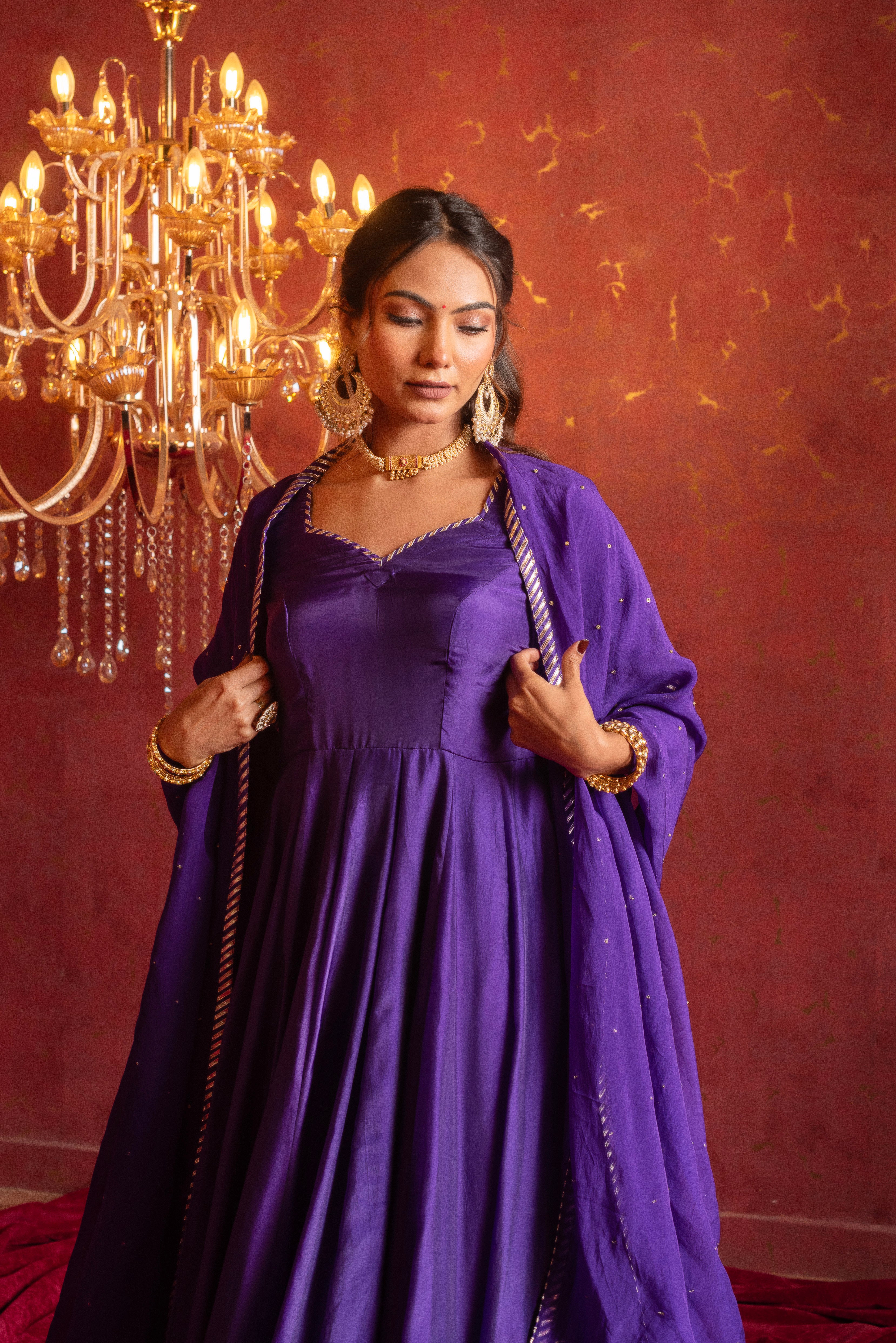 GULFIZAN SHAHI JAMUNI HAND WORK SILK ANARKALI SET WITH ORGANZA DUPATTA