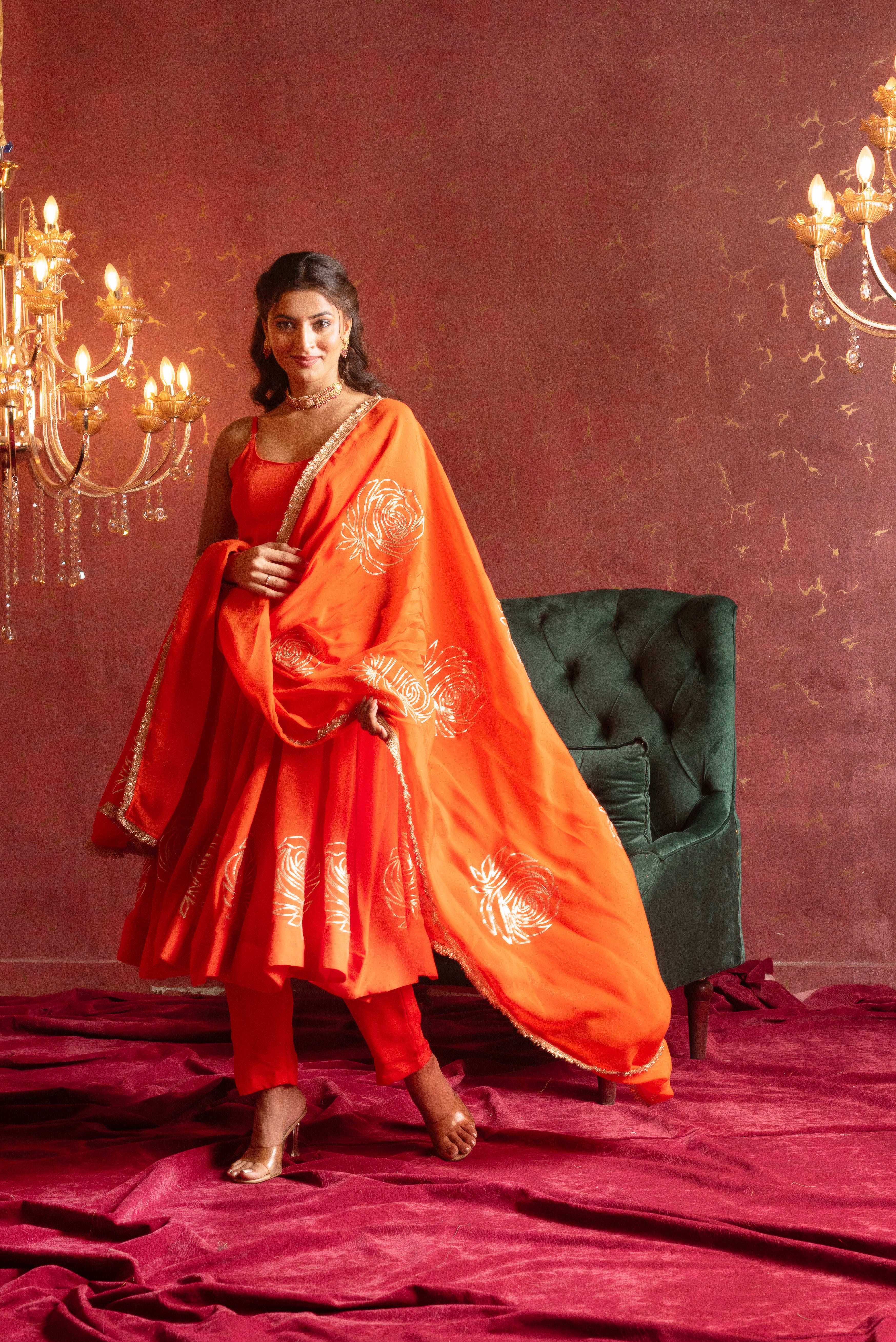 GULFIZAN ORANGE GOTA PATTI ANARKALI SETS WITH DUPATTA