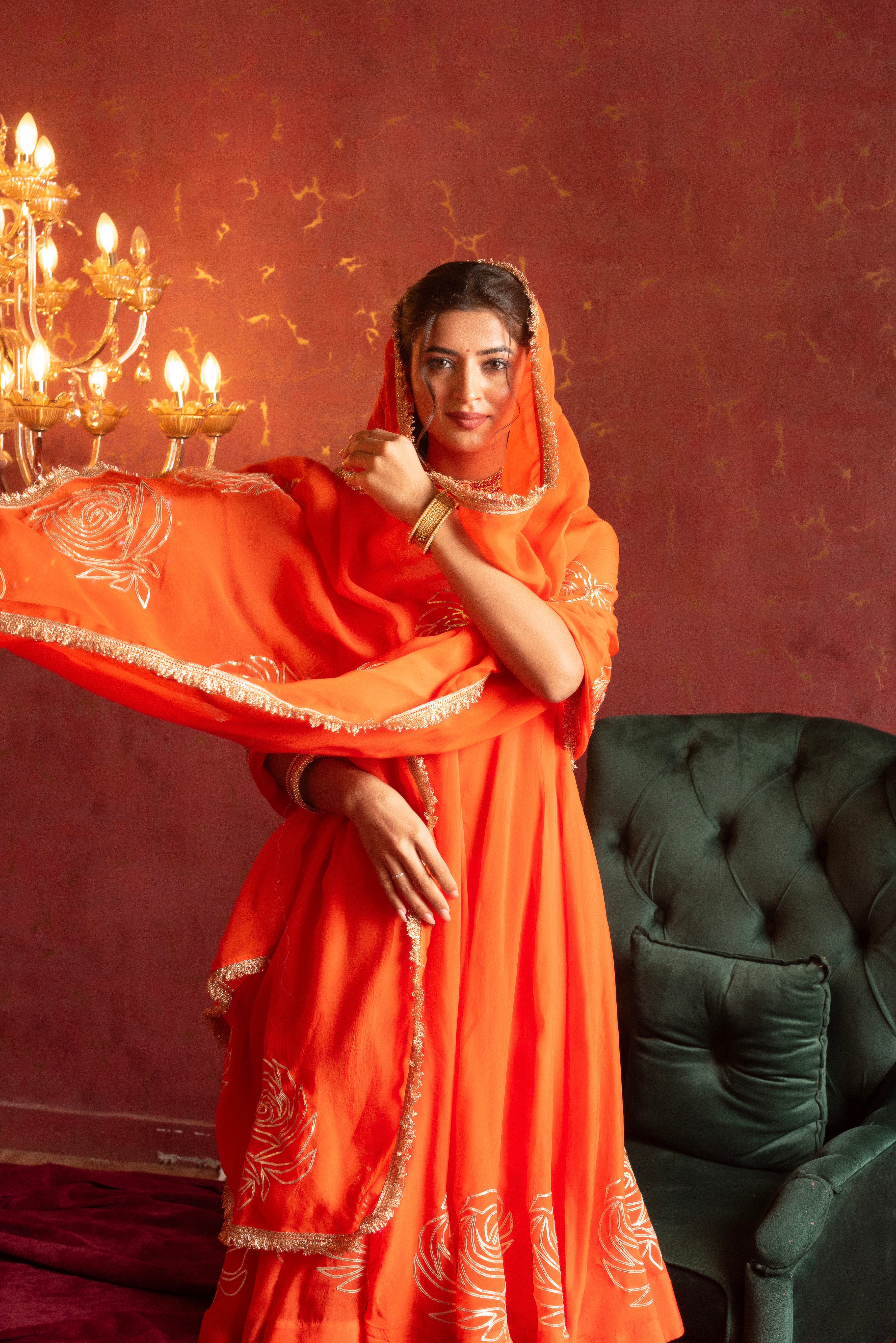 GULFIZAN ORANGE GOTA PATTI ANARKALI SETS WITH DUPATTA