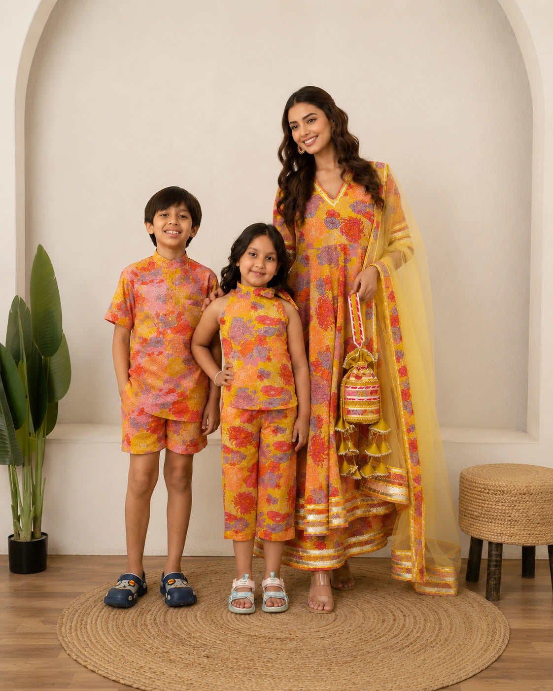 COTTON HANDBLOCK PRINT SUNSHINE FAMILY OUTFIT COMBO