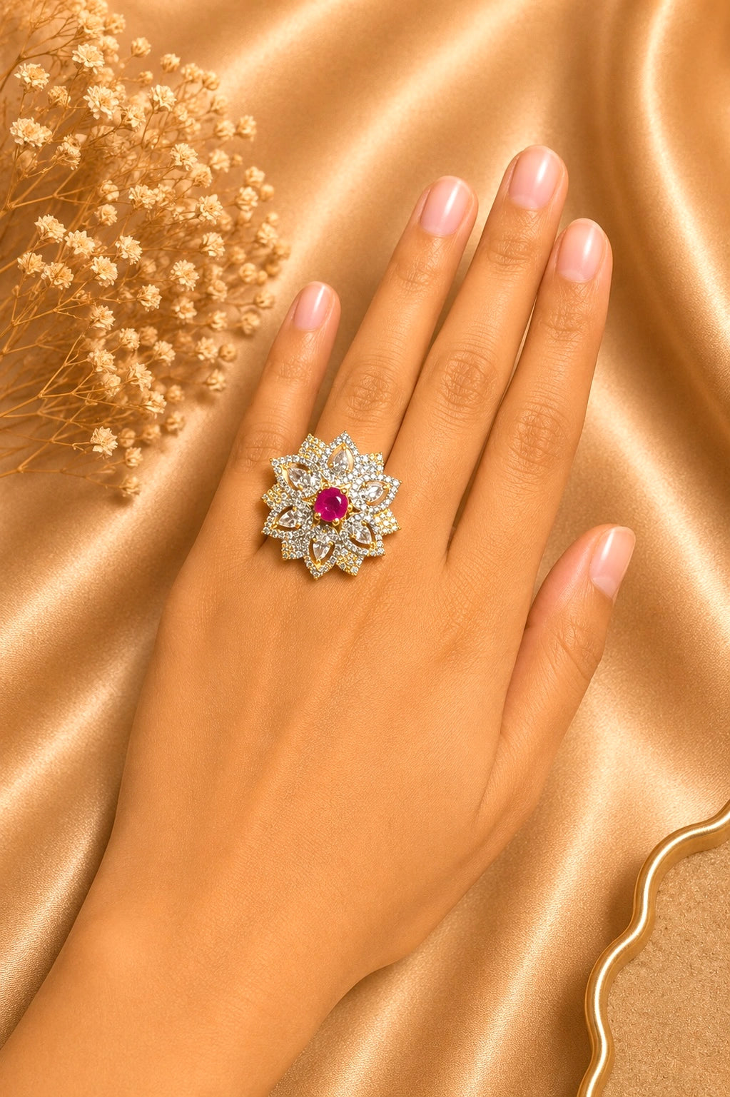 KUNDAN GUL ADUSTABLE FASHION RING