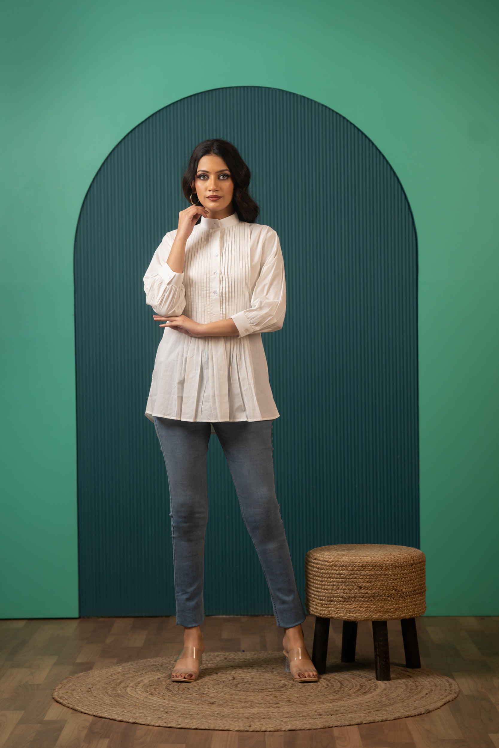 SUKOON PIN TUCK WHITE SHIRT TOP