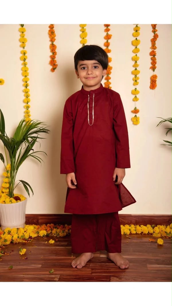 GOTTA JAAL MAROON COTTON FAMILY OUTFIT COMBO