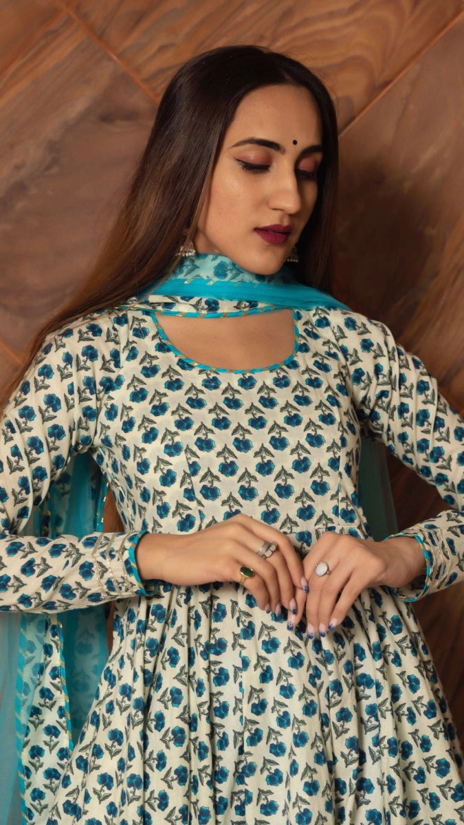 ANOKHI COTTON HAND BLOCK PRINT ANARKALI SET - Pomcha Jaipur